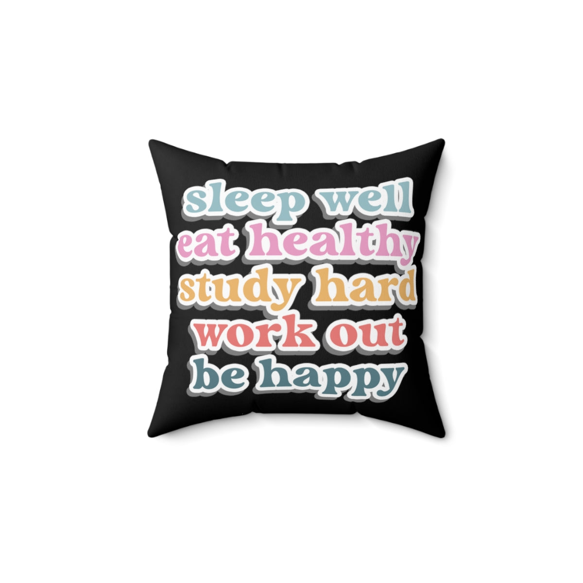 Happiness Work Life Balance Wellness Black Spun Polyester Square Pillow Ichaku [Perfect Gifts Selection]