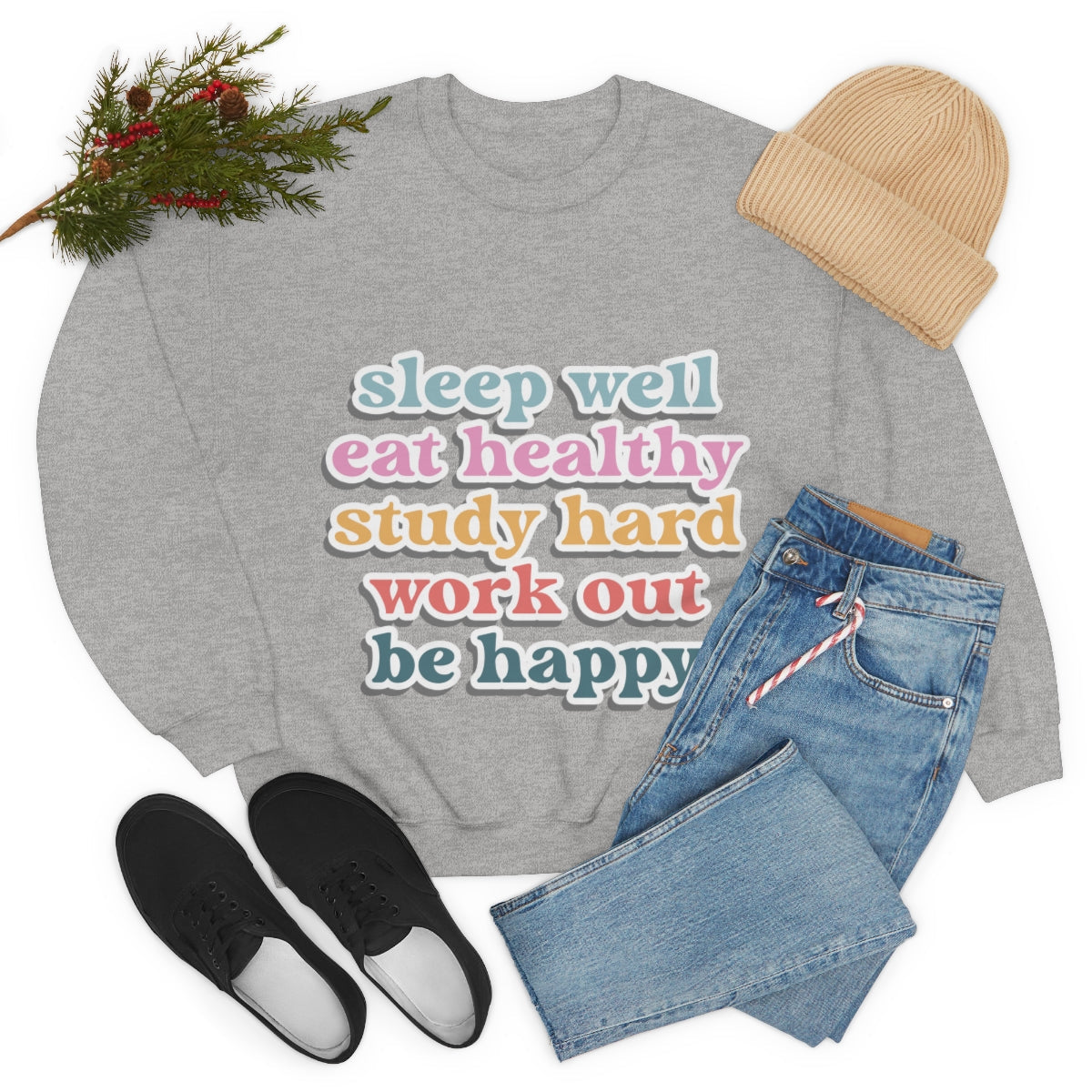 Happiness Work Life Balance Wellness Unisex Heavy Blend™ Crewneck Sweatshirt Ichaku [Perfect Gifts Selection]