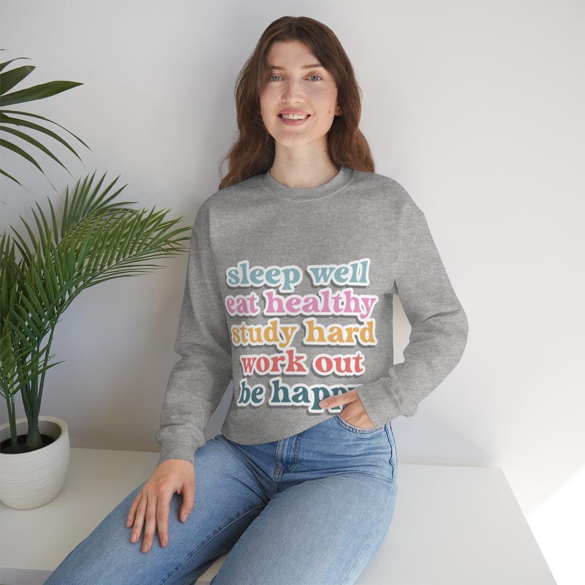 Happiness Work Life Balance Wellness Unisex Heavy Blend™ Crewneck Sweatshirt Ichaku [Perfect Gifts Selection]