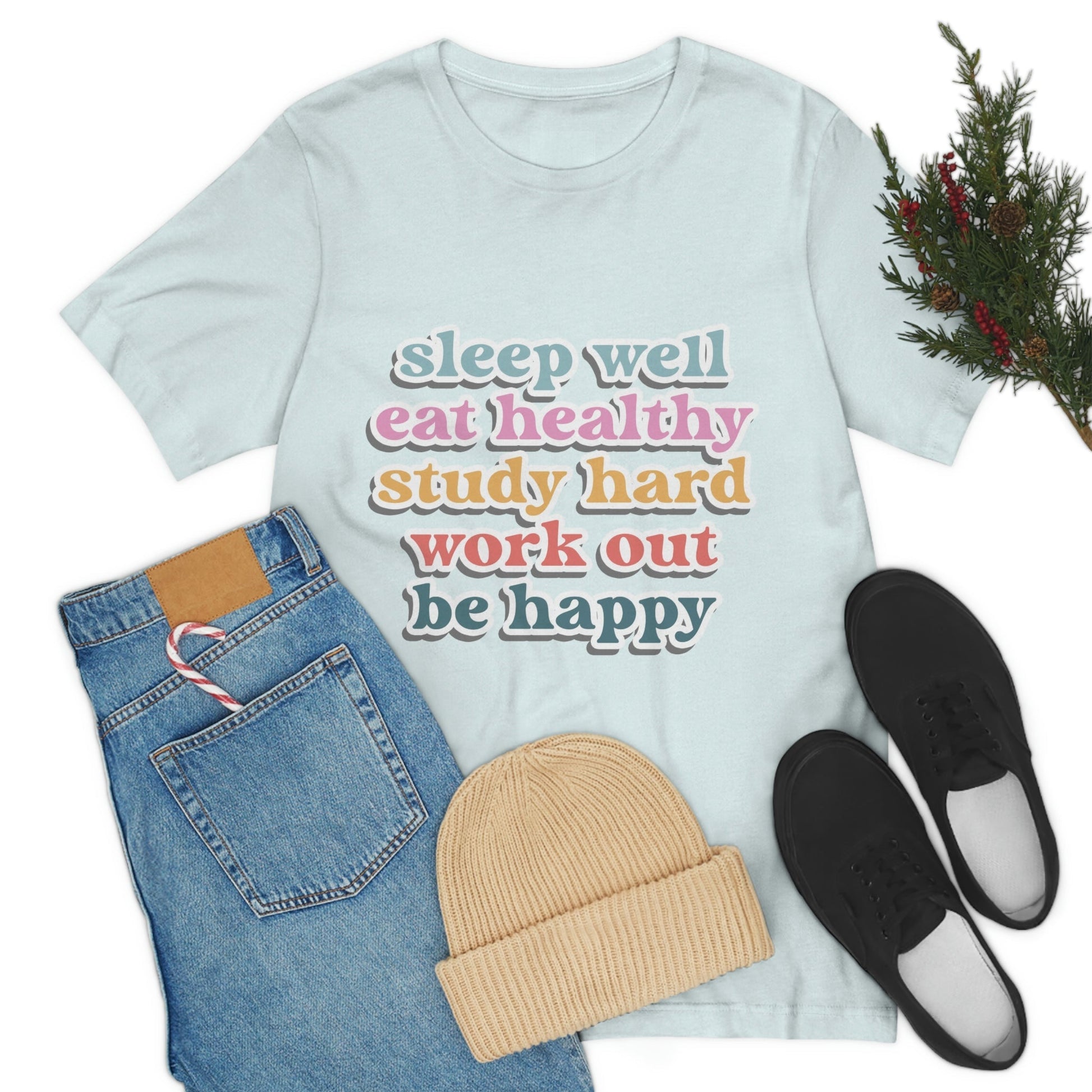 Happiness Work Life Balance Wellness Unisex Jersey Short Sleeve T-Shirt Ichaku [Perfect Gifts Selection]