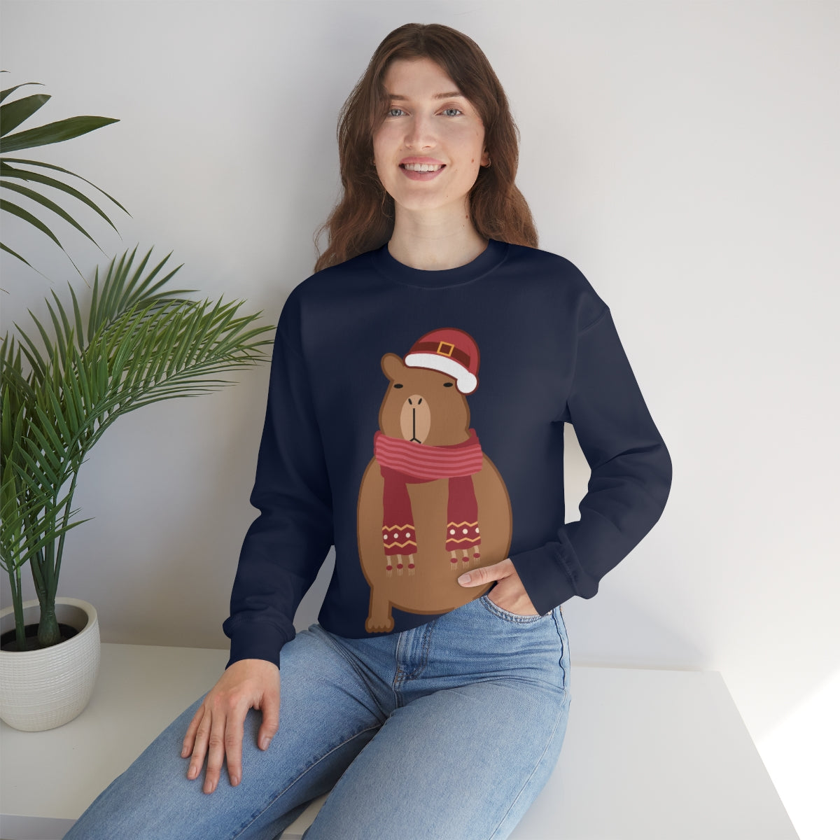 Happy Christmas Merry Xmas Capybara New Year Unisex Heavy Blend™ Crewneck Sweatshirt Ichaku [Perfect Gifts Selection]