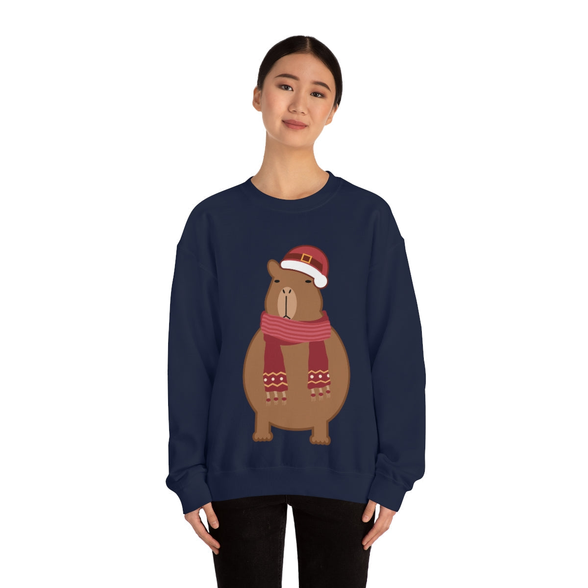 Happy Christmas Merry Xmas Capybara New Year Unisex Heavy Blend™ Crewneck Sweatshirt Ichaku [Perfect Gifts Selection]