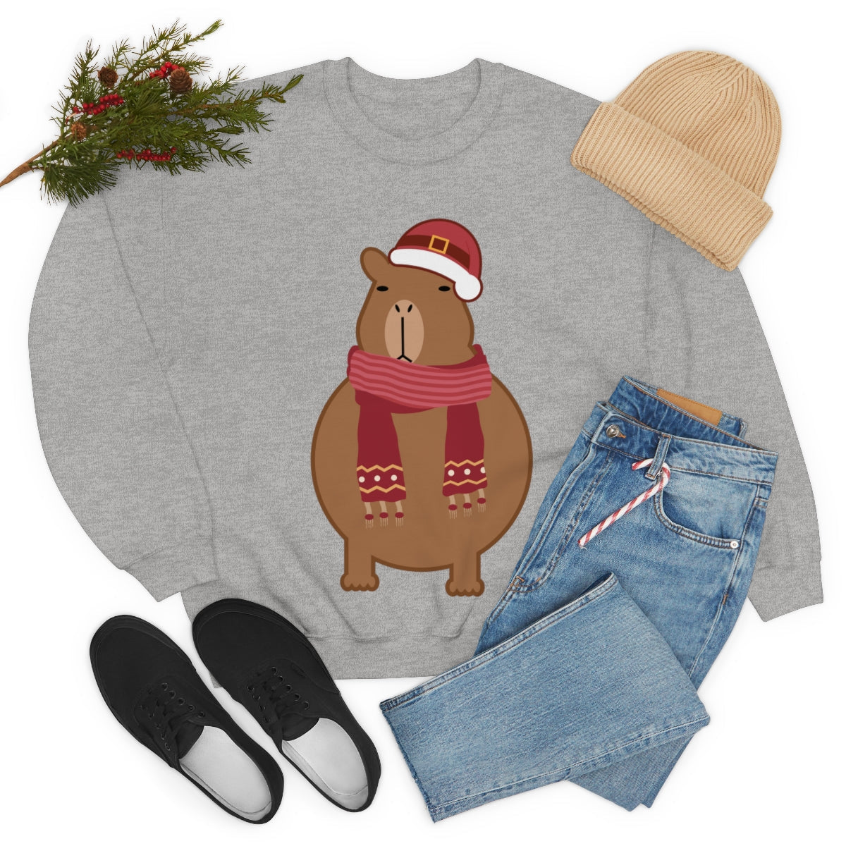 Happy Christmas Merry Xmas Capybara New Year Unisex Heavy Blend™ Crewneck Sweatshirt Ichaku [Perfect Gifts Selection]