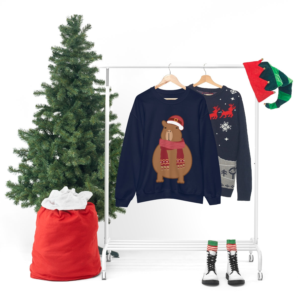 Happy Christmas Merry Xmas Capybara New Year Unisex Heavy Blend™ Crewneck Sweatshirt Ichaku [Perfect Gifts Selection]