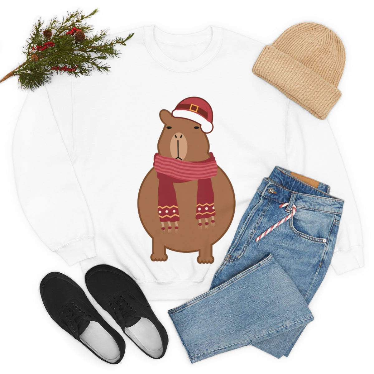 Happy Christmas Merry Xmas Capybara New Year Unisex Heavy Blend™ Crewneck Sweatshirt Ichaku [Perfect Gifts Selection]