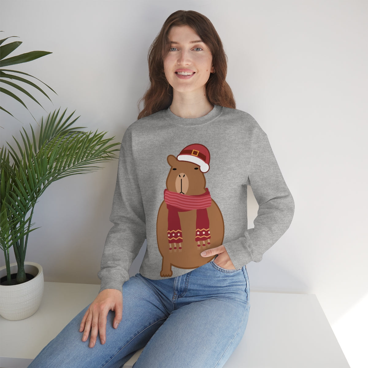 Happy Christmas Merry Xmas Capybara New Year Unisex Heavy Blend™ Crewneck Sweatshirt Ichaku [Perfect Gifts Selection]