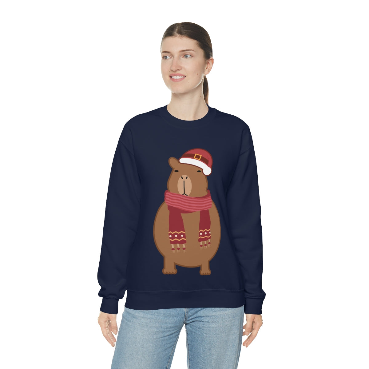 Happy Christmas Merry Xmas Capybara New Year Unisex Heavy Blend™ Crewneck Sweatshirt Ichaku [Perfect Gifts Selection]