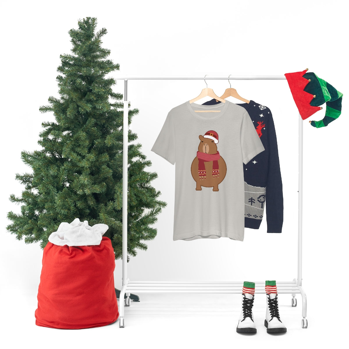 Happy Christmas Merry Xmas Capybara New Year Unisex Jersey Short Sleeve T-Shirt Ichaku [Perfect Gifts Selection]