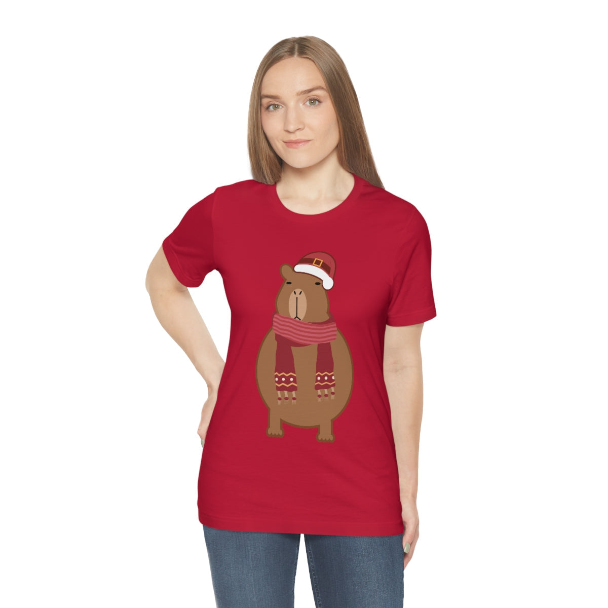 Happy Christmas Merry Xmas Capybara New Year Unisex Jersey Short Sleeve T-Shirt Ichaku [Perfect Gifts Selection]