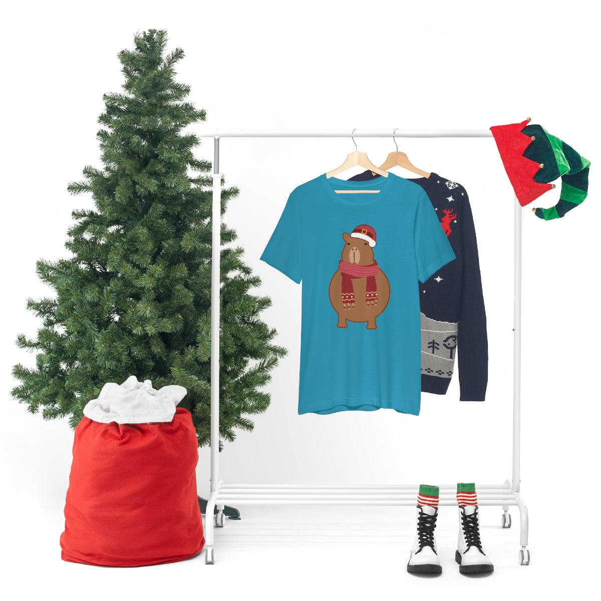 Happy Christmas Merry Xmas Capybara New Year Unisex Jersey Short Sleeve T-Shirt Ichaku [Perfect Gifts Selection]