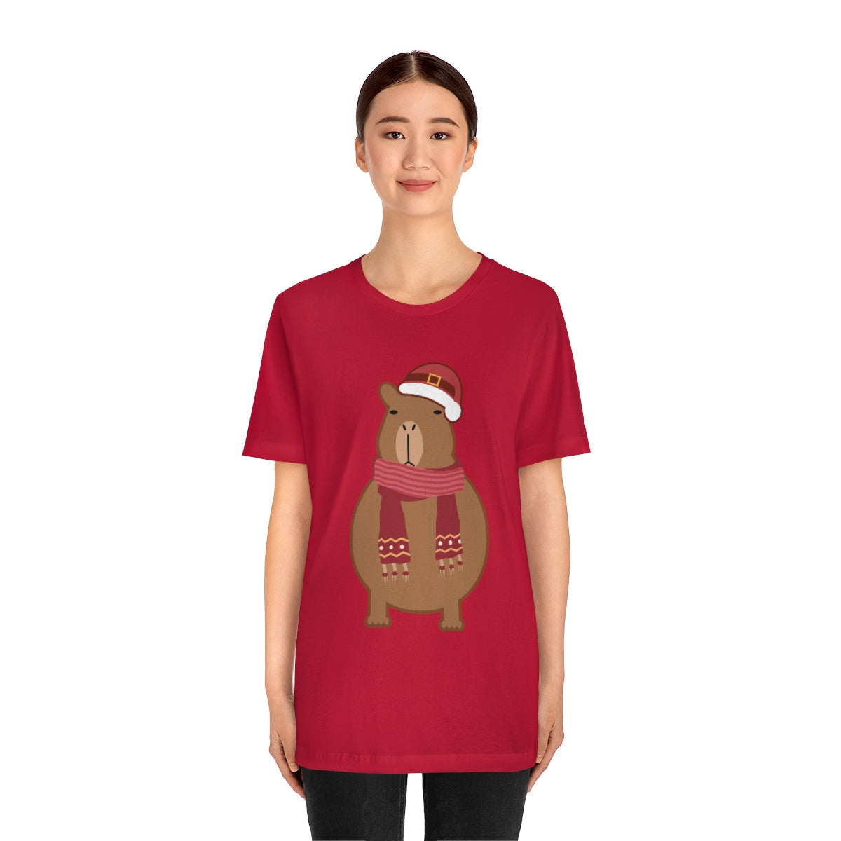 Happy Christmas Merry Xmas Capybara New Year Unisex Jersey Short Sleeve T-Shirt Ichaku [Perfect Gifts Selection]