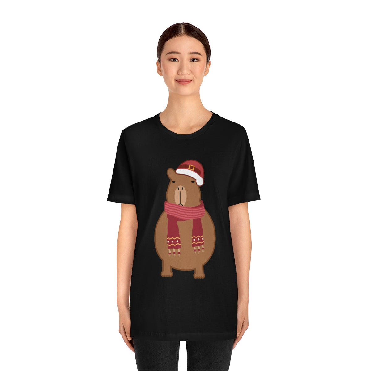 Happy Christmas Merry Xmas Capybara New Year Unisex Jersey Short Sleeve T-Shirt Ichaku [Perfect Gifts Selection]