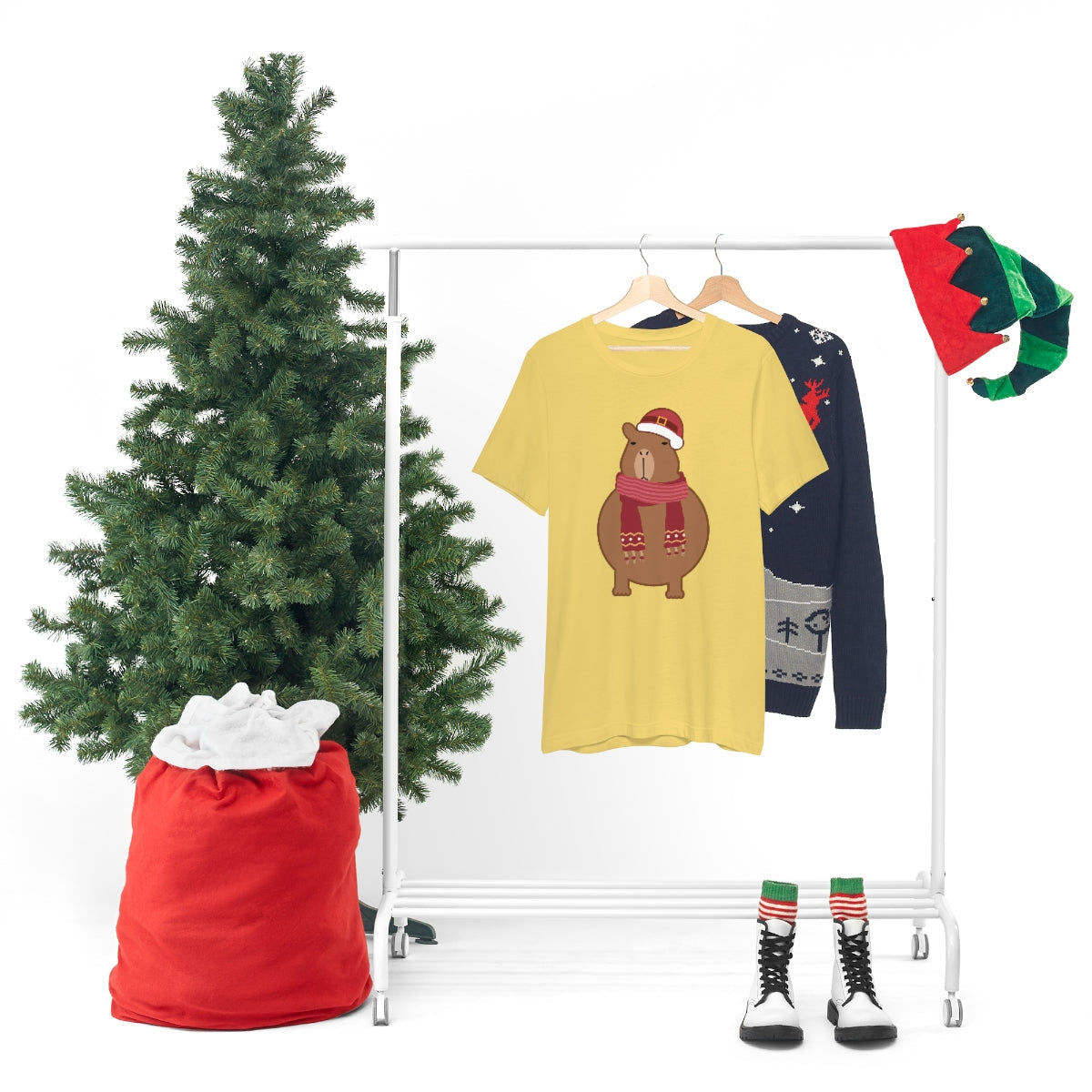 Happy Christmas Merry Xmas Capybara New Year Unisex Jersey Short Sleeve T-Shirt Ichaku [Perfect Gifts Selection]