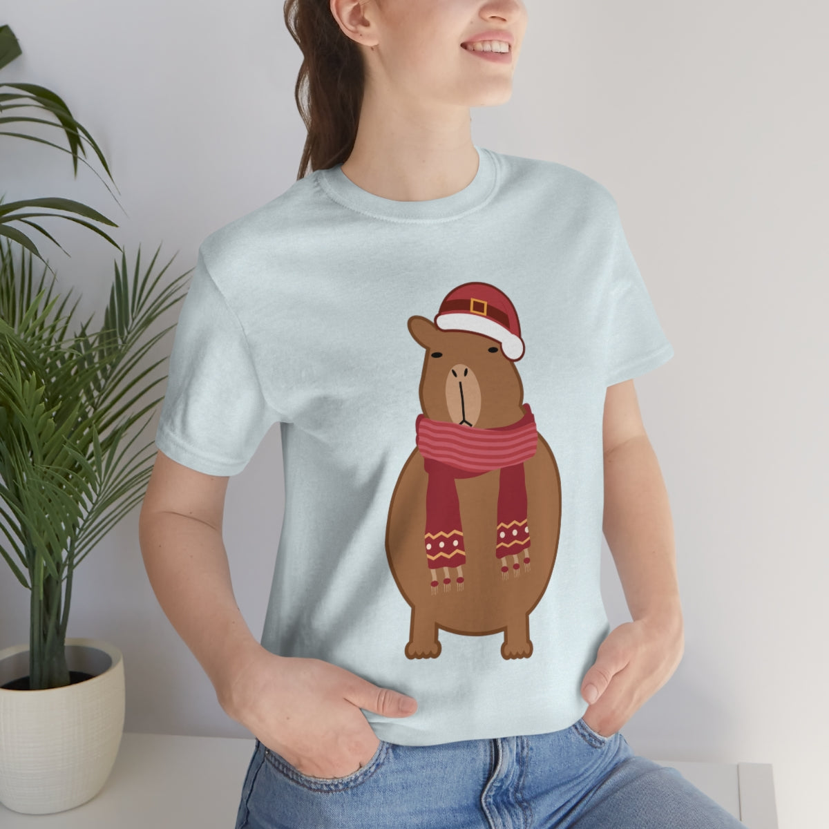 Happy Christmas Merry Xmas Capybara New Year Unisex Jersey Short Sleeve T-Shirt Ichaku [Perfect Gifts Selection]