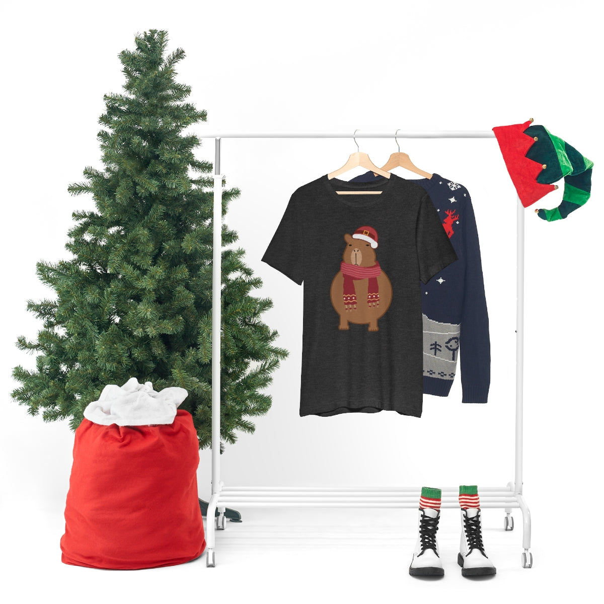 Happy Christmas Merry Xmas Capybara New Year Unisex Jersey Short Sleeve T-Shirt Ichaku [Perfect Gifts Selection]