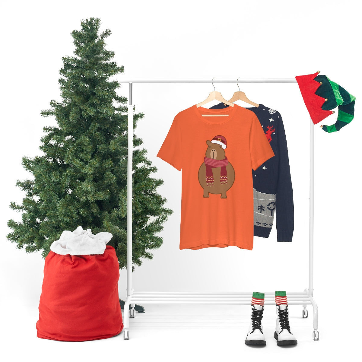 Happy Christmas Merry Xmas Capybara New Year Unisex Jersey Short Sleeve T-Shirt Ichaku [Perfect Gifts Selection]