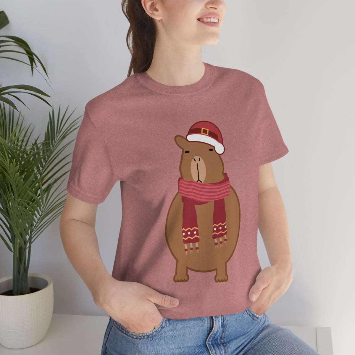 Happy Christmas Merry Xmas Capybara New Year Unisex Jersey Short Sleeve T-Shirt Ichaku [Perfect Gifts Selection]