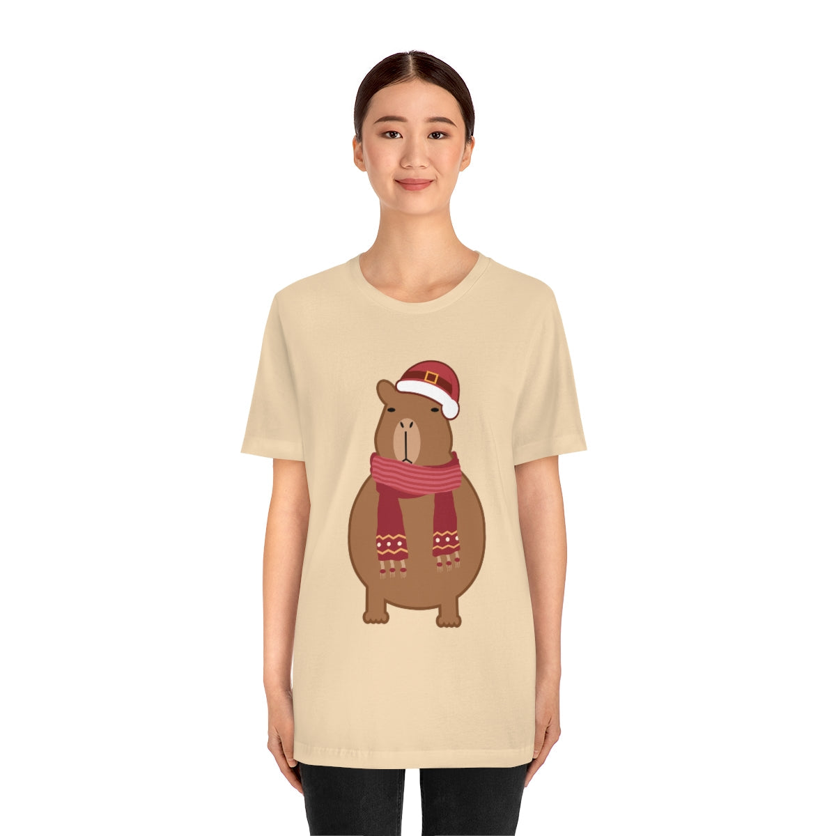 Happy Christmas Merry Xmas Capybara New Year Unisex Jersey Short Sleeve T-Shirt Ichaku [Perfect Gifts Selection]