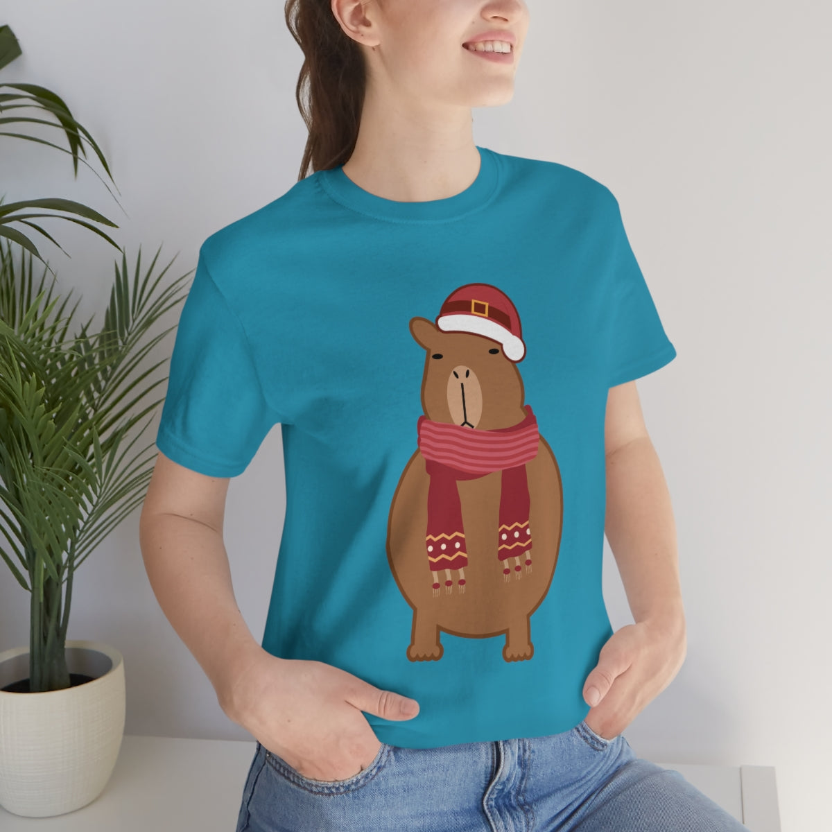 Happy Christmas Merry Xmas Capybara New Year Unisex Jersey Short Sleeve T-Shirt Ichaku [Perfect Gifts Selection]