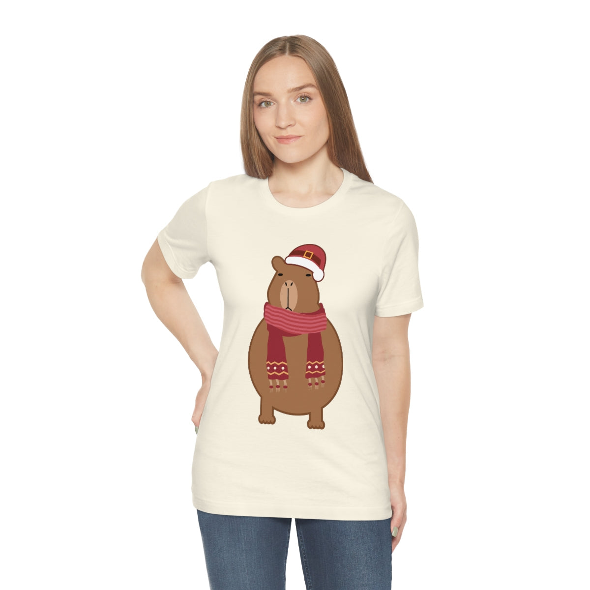 Happy Christmas Merry Xmas Capybara New Year Unisex Jersey Short Sleeve T-Shirt Ichaku [Perfect Gifts Selection]