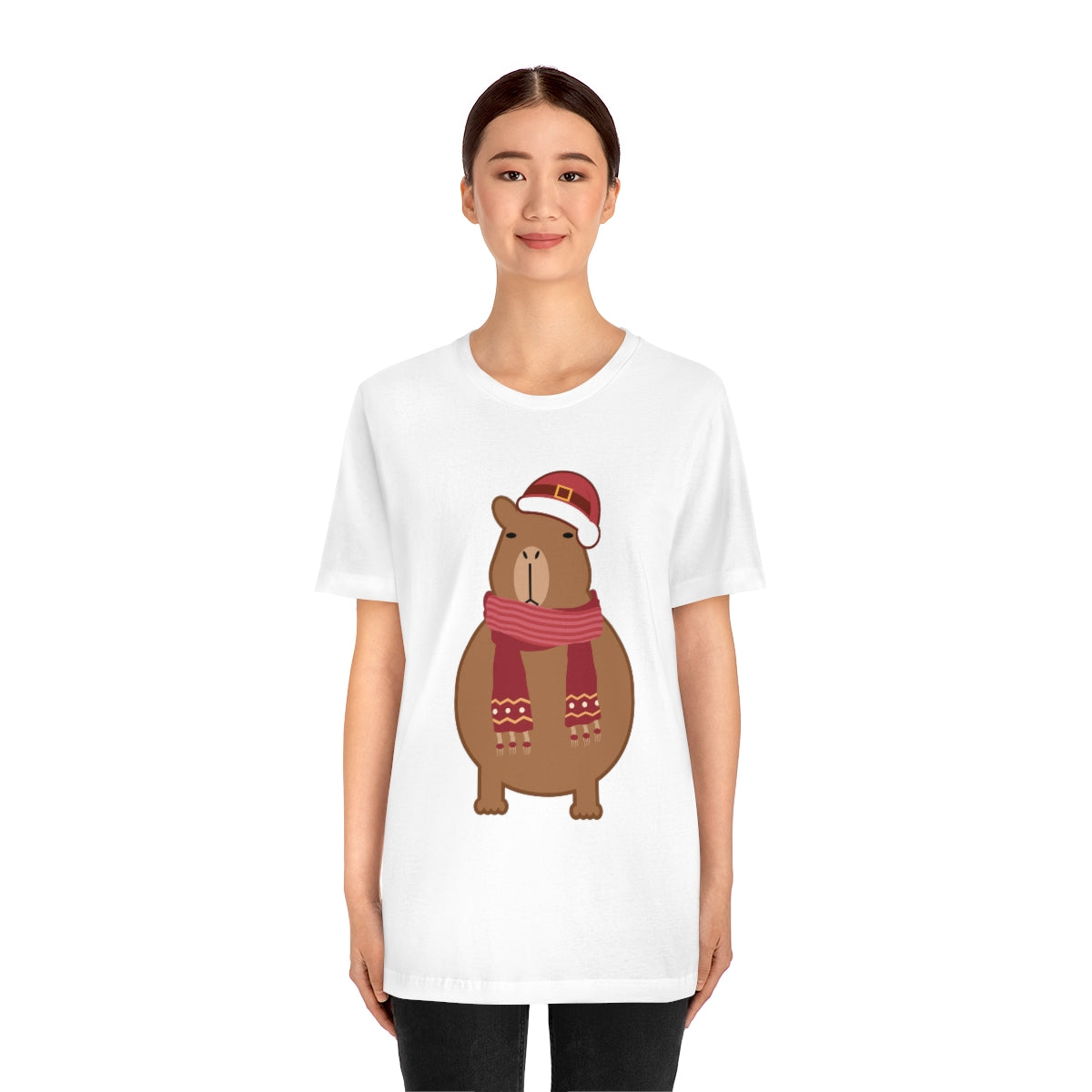 Happy Christmas Merry Xmas Capybara New Year Unisex Jersey Short Sleeve T-Shirt Ichaku [Perfect Gifts Selection]