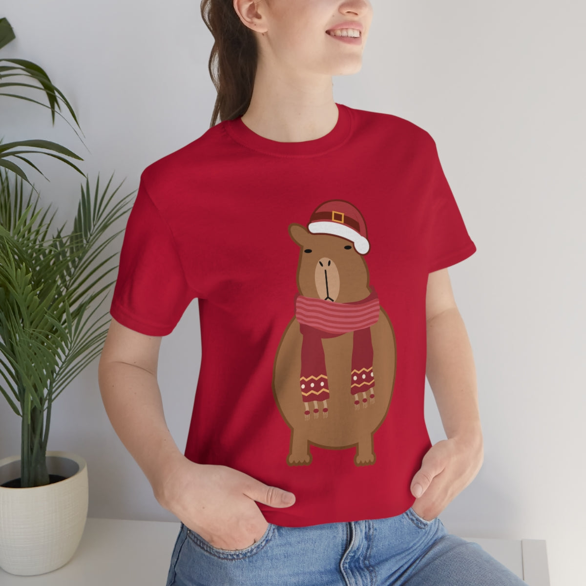 Happy Christmas Merry Xmas Capybara New Year Unisex Jersey Short Sleeve T-Shirt Ichaku [Perfect Gifts Selection]