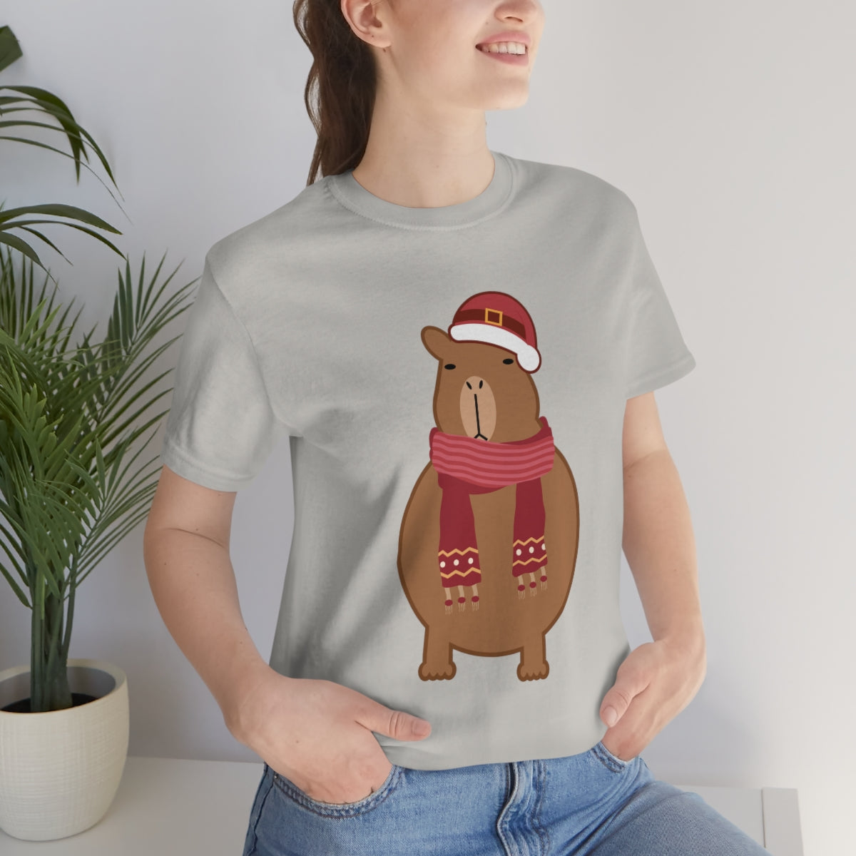 Happy Christmas Merry Xmas Capybara New Year Unisex Jersey Short Sleeve T-Shirt Ichaku [Perfect Gifts Selection]