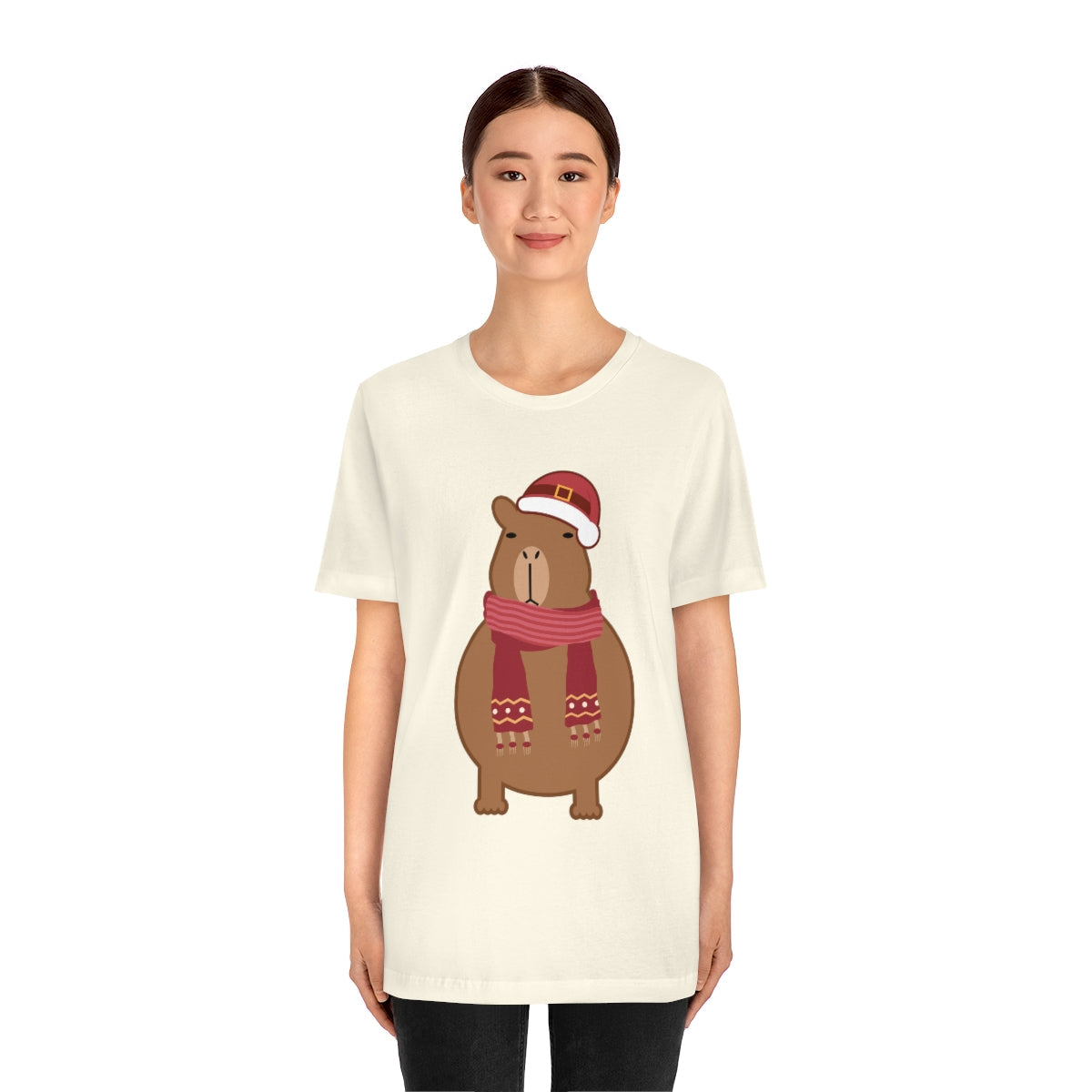 Happy Christmas Merry Xmas Capybara New Year Unisex Jersey Short Sleeve T-Shirt Ichaku [Perfect Gifts Selection]