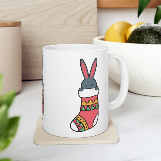 Happy New Year Bunny Christmas Gift Ceramic Mug 11oz Ichaku [Perfect Gifts Selection]