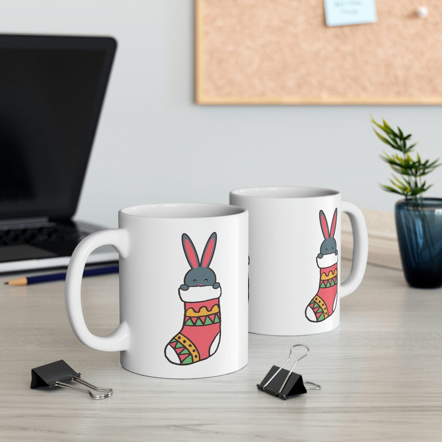 Happy New Year Bunny Christmas Gift Ceramic Mug 11oz Ichaku [Perfect Gifts Selection]