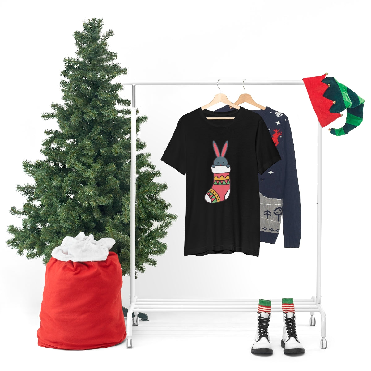 Happy New Year Bunny Christmas Gift Unisex Jersey Short Sleeve T-Shirt Ichaku [Perfect Gifts Selection]