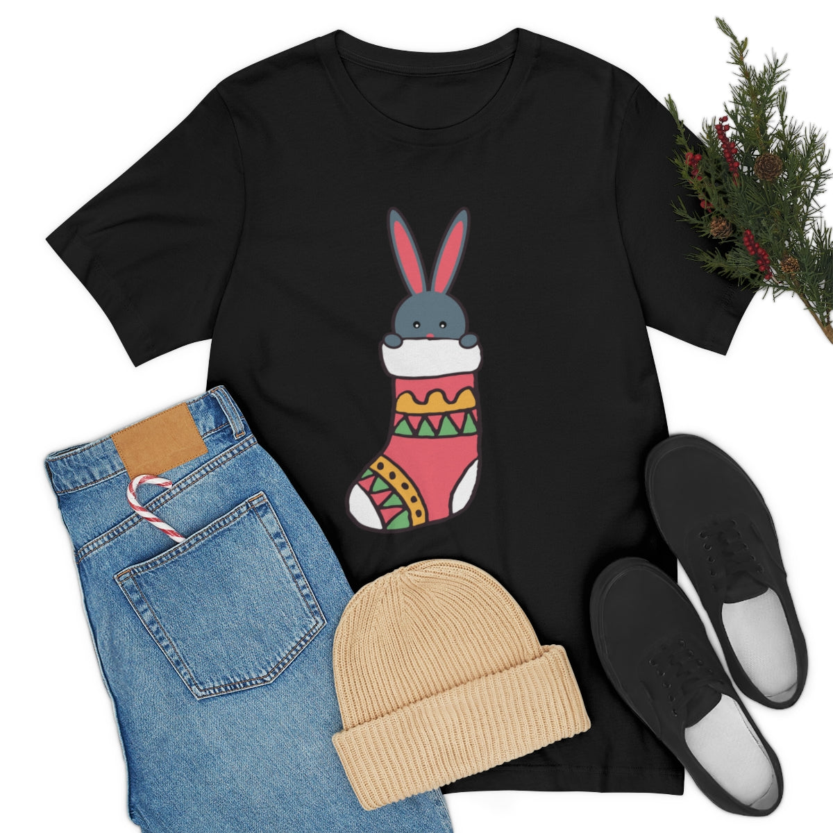 Happy New Year Bunny Christmas Gift Unisex Jersey Short Sleeve T-Shirt Ichaku [Perfect Gifts Selection]