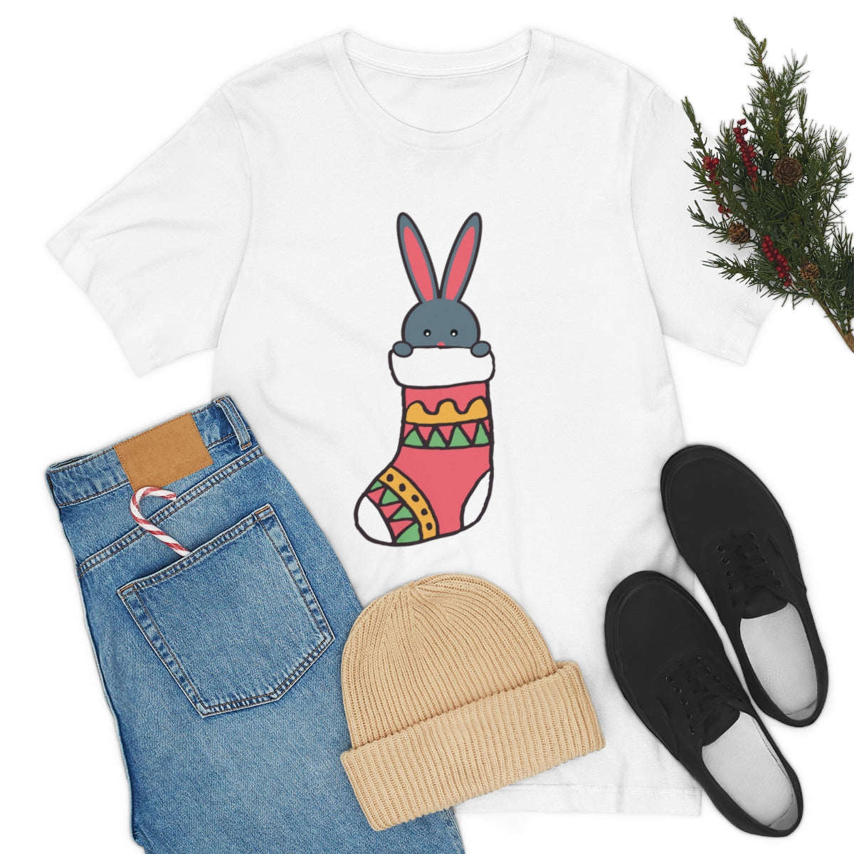 Happy New Year Bunny Christmas Gift Unisex Jersey Short Sleeve T-Shirt Ichaku [Perfect Gifts Selection]