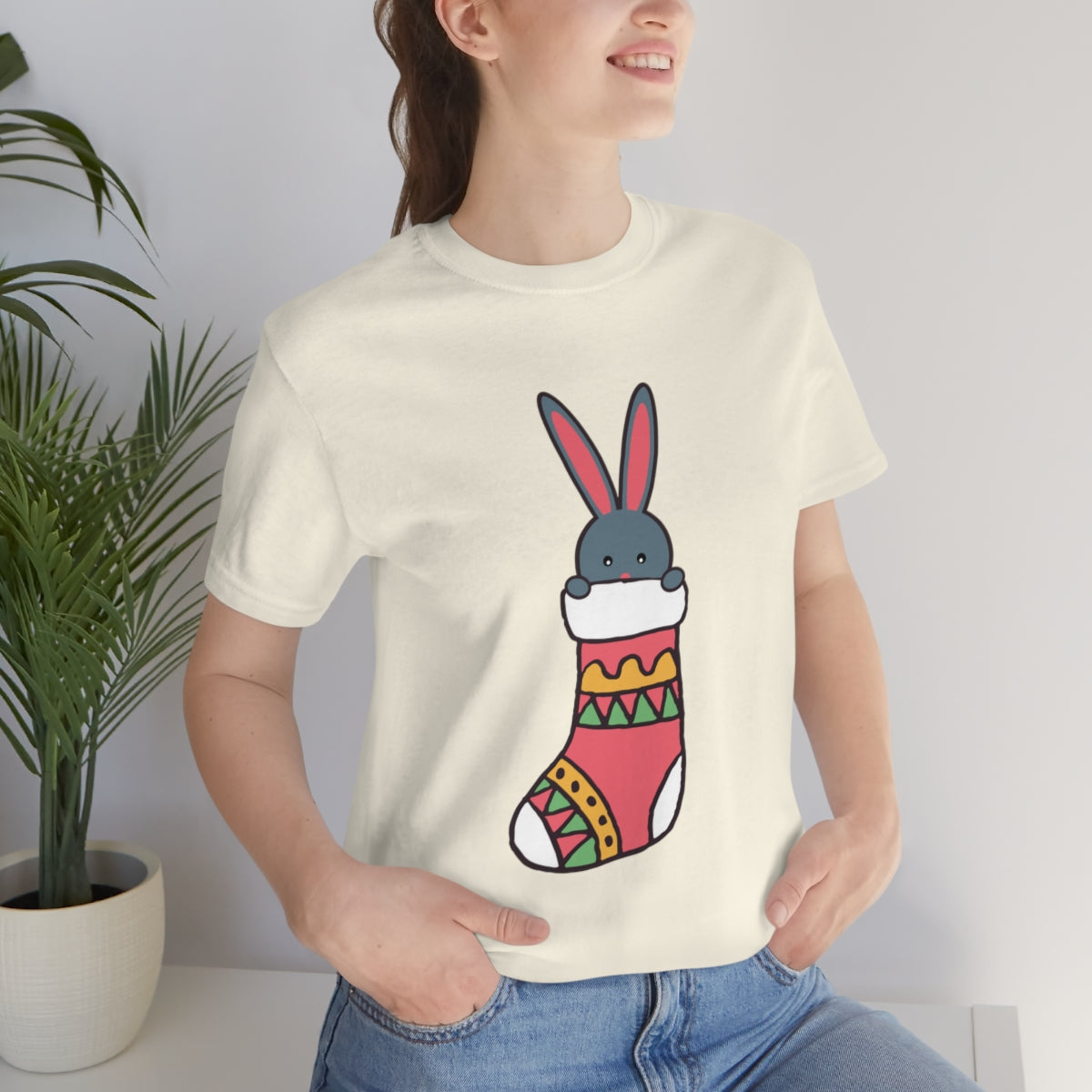 Happy New Year Bunny Christmas Gift Unisex Jersey Short Sleeve T-Shirt Ichaku [Perfect Gifts Selection]