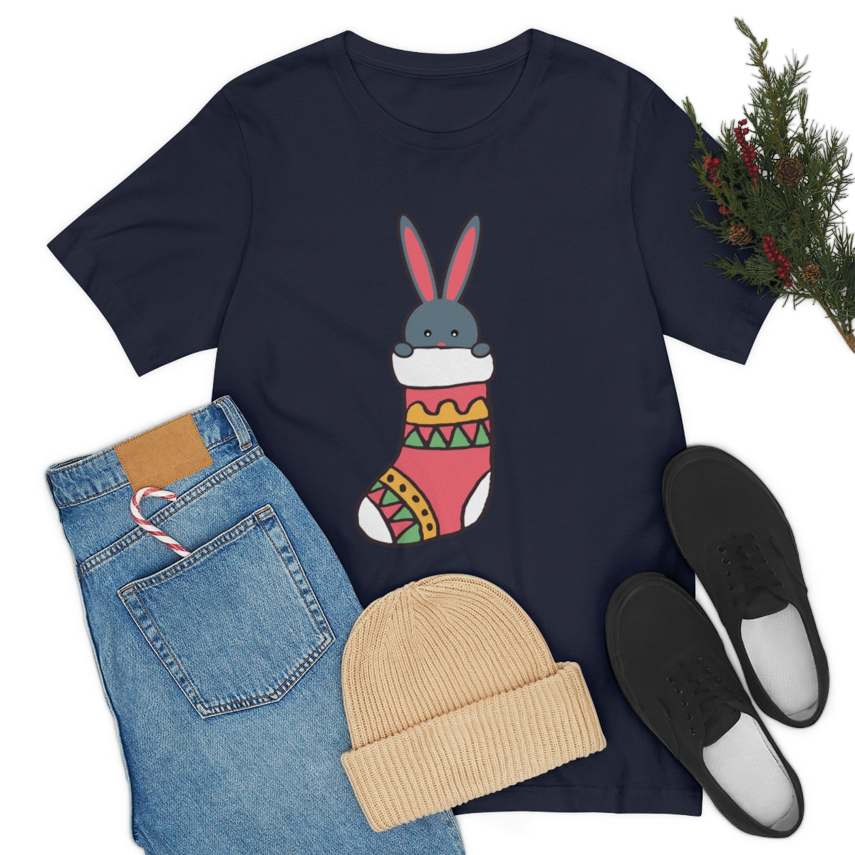 Happy New Year Bunny Christmas Gift Unisex Jersey Short Sleeve T-Shirt Ichaku [Perfect Gifts Selection]