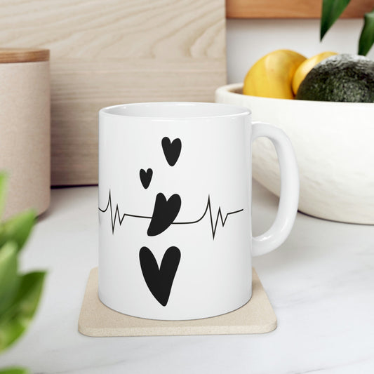 Heartbeat in Love Romantic Heart Ceramic Mug 11oz Ichaku [Perfect Gifts Selection]