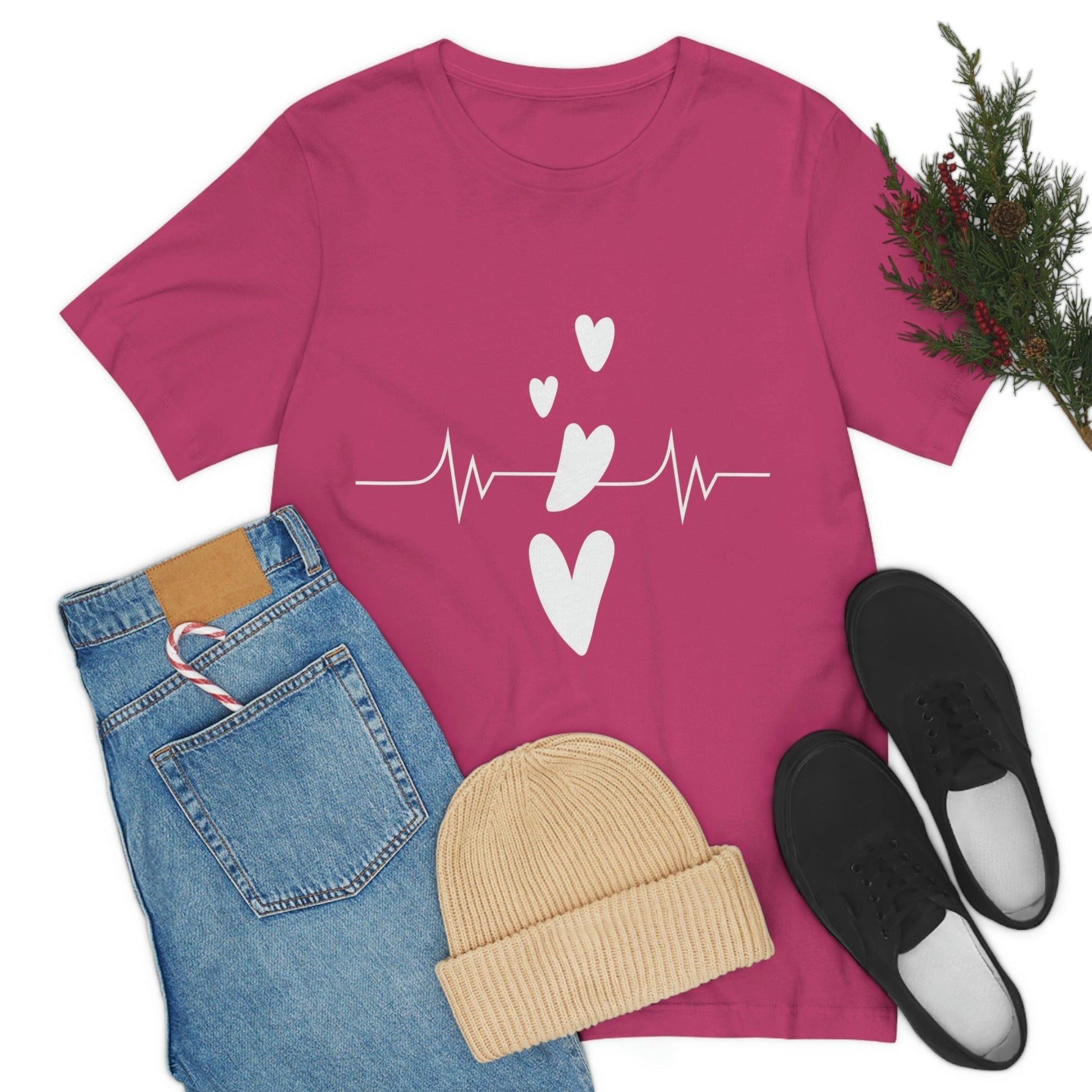 Heartbeat in Love Romantic Heart Unisex Jersey Short Sleeve T-Shirt Ichaku [Perfect Gifts Selection]