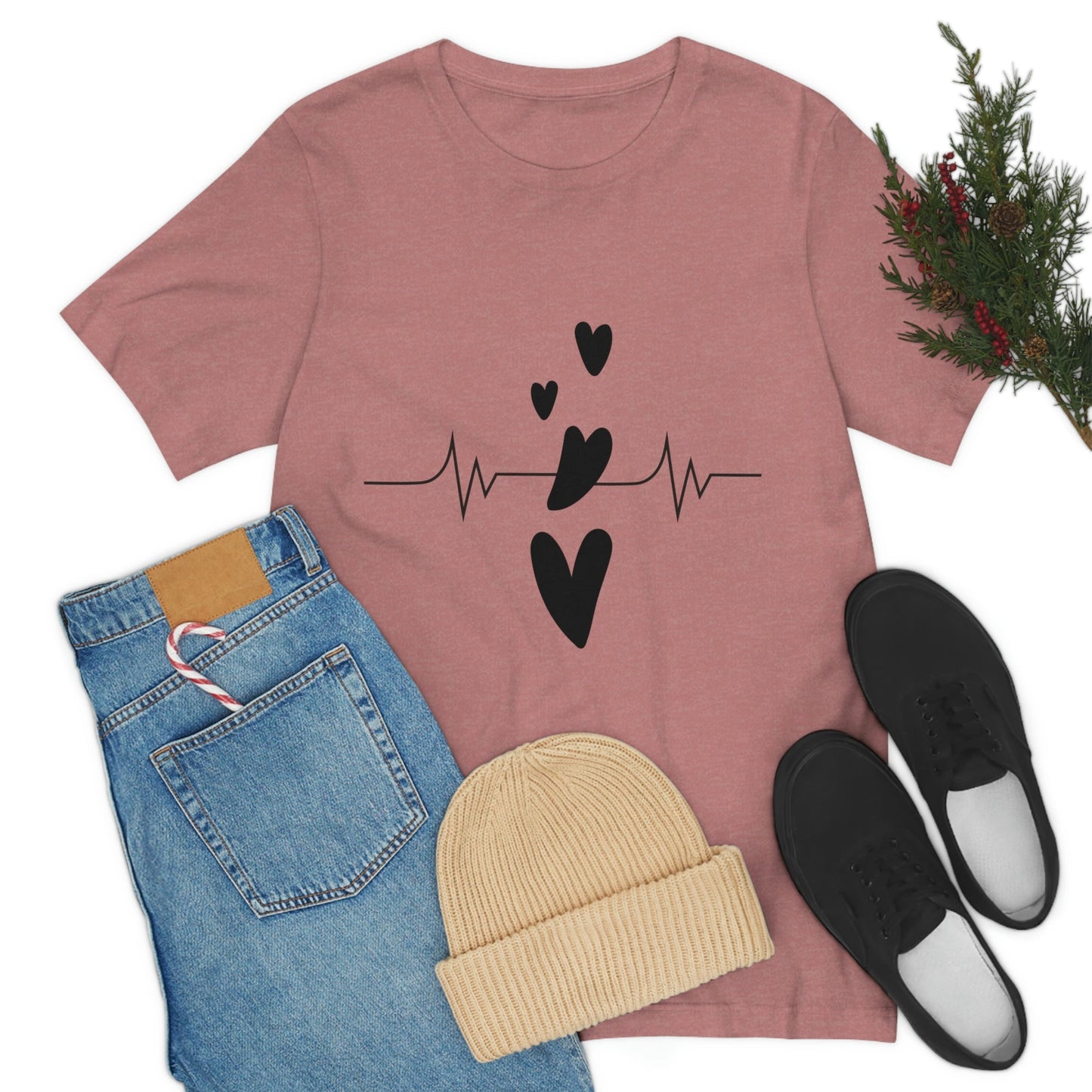 Heartbeat in Love Romantic Heart Unisex Jersey Short Sleeve T-Shirt Ichaku [Perfect Gifts Selection]