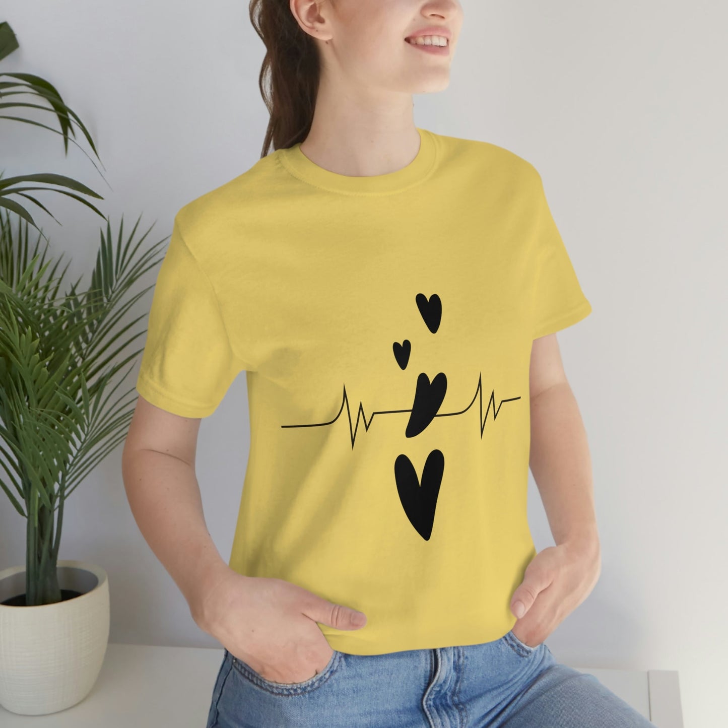 Heartbeat in Love Romantic Heart Unisex Jersey Short Sleeve T-Shirt Ichaku [Perfect Gifts Selection]