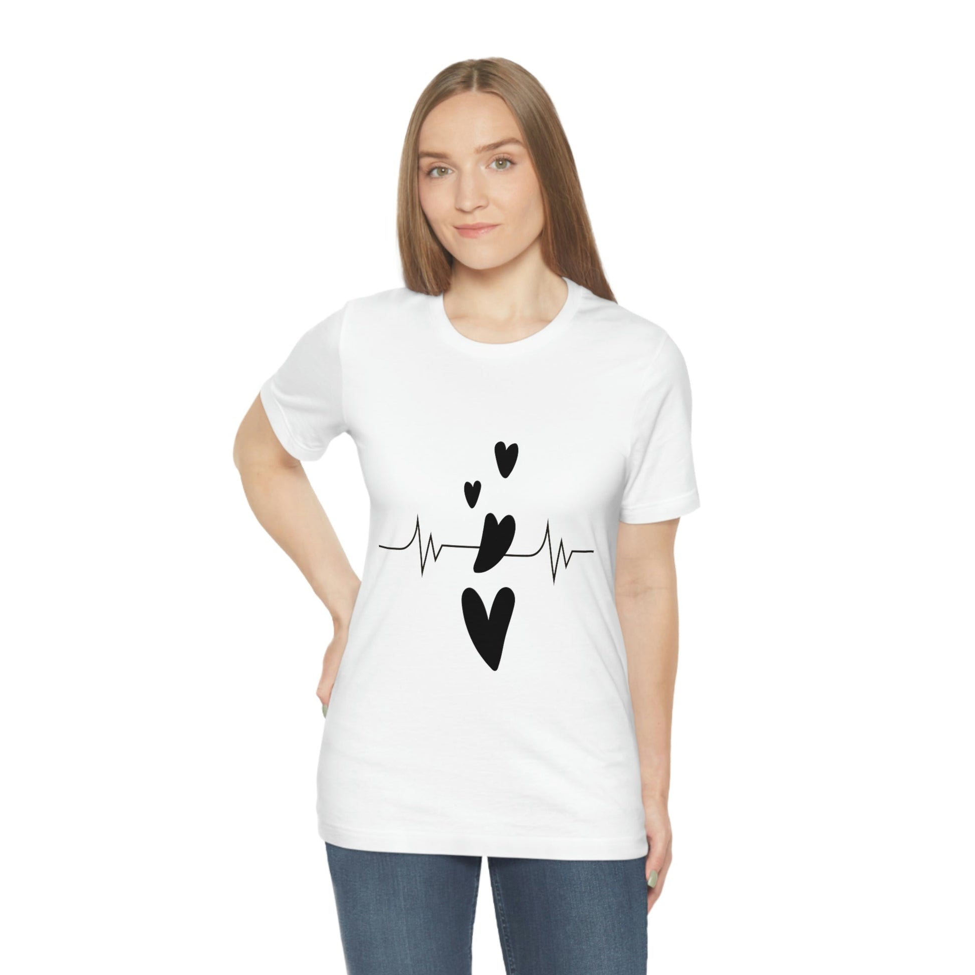 Heartbeat in Love Romantic Heart Unisex Jersey Short Sleeve T-Shirt Ichaku [Perfect Gifts Selection]