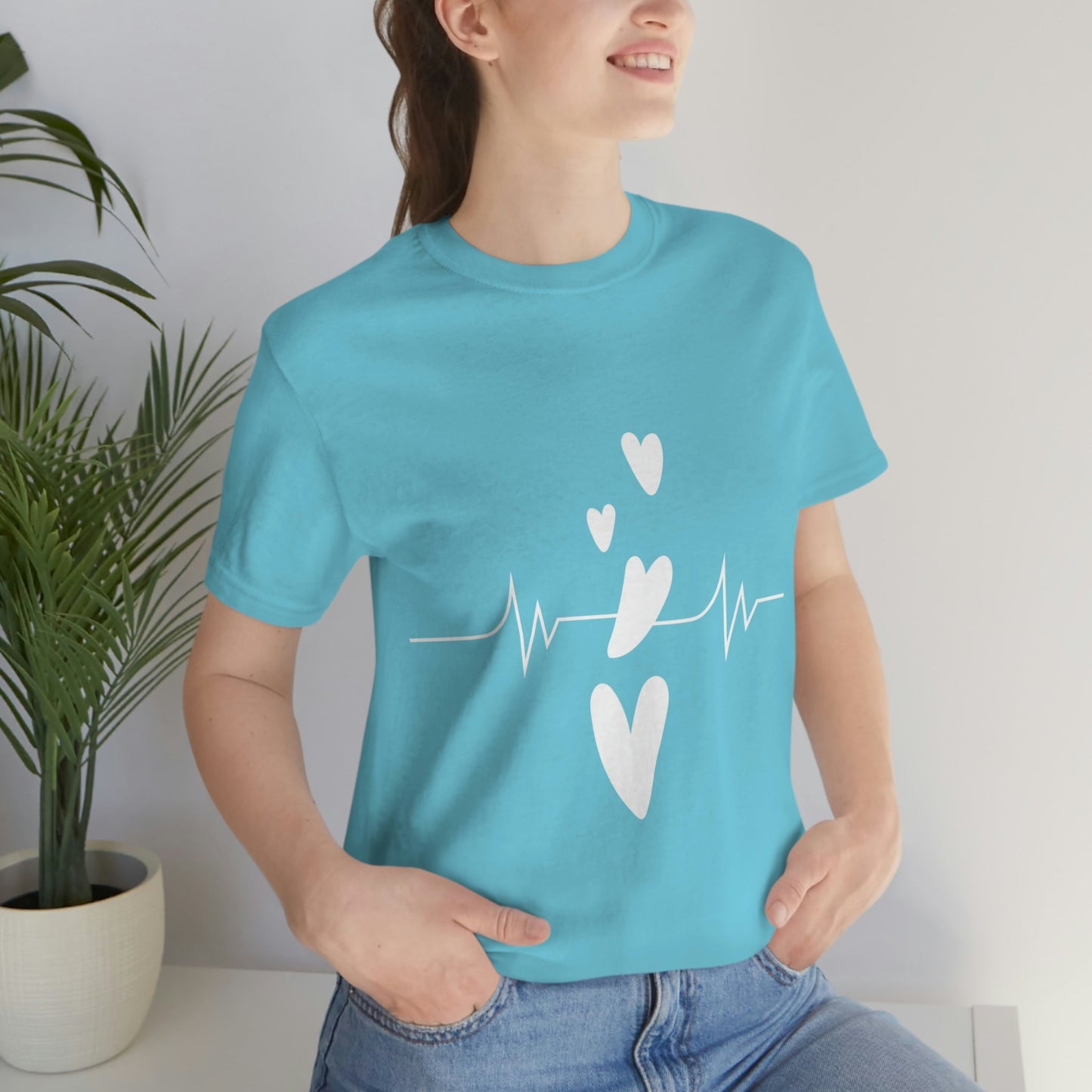 Heartbeat in Love Romantic Heart Unisex Jersey Short Sleeve T-Shirt Ichaku [Perfect Gifts Selection]