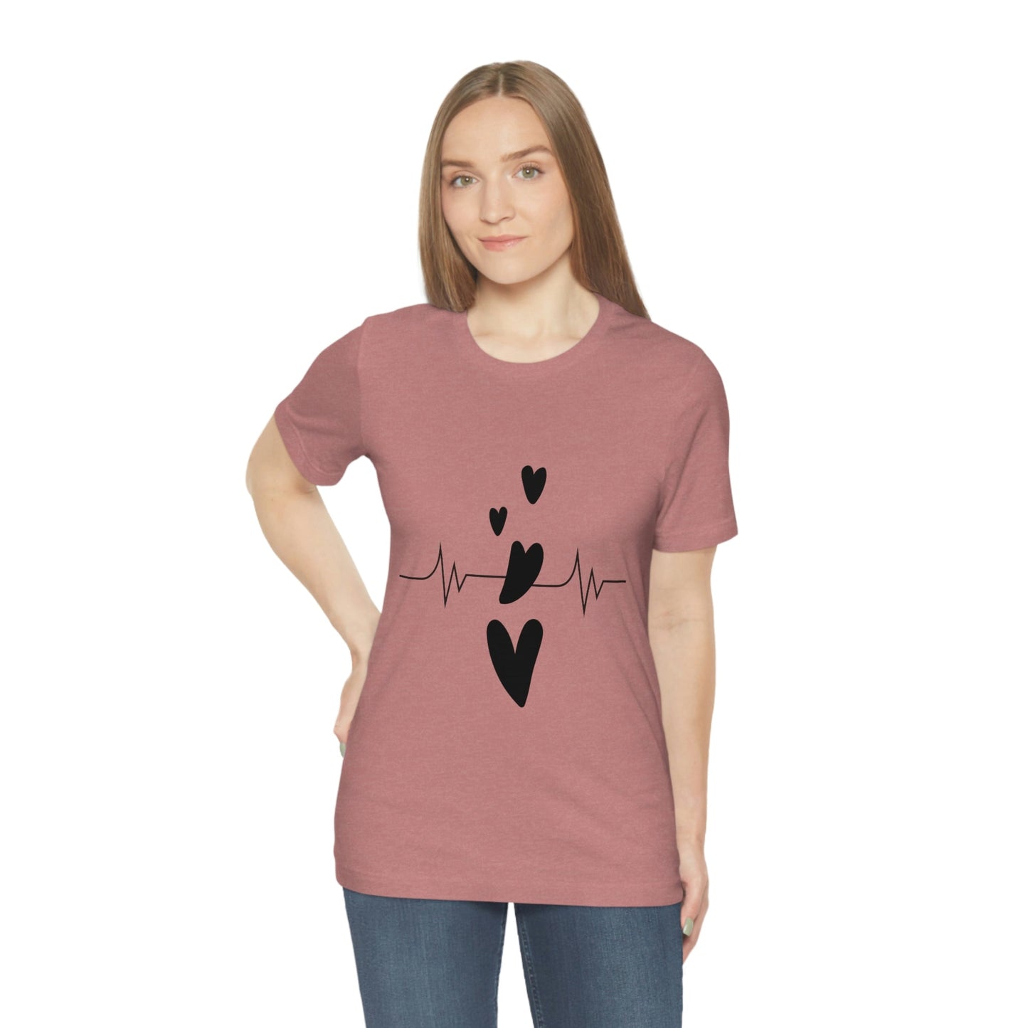 Heartbeat in Love Romantic Heart Unisex Jersey Short Sleeve T-Shirt Ichaku [Perfect Gifts Selection]