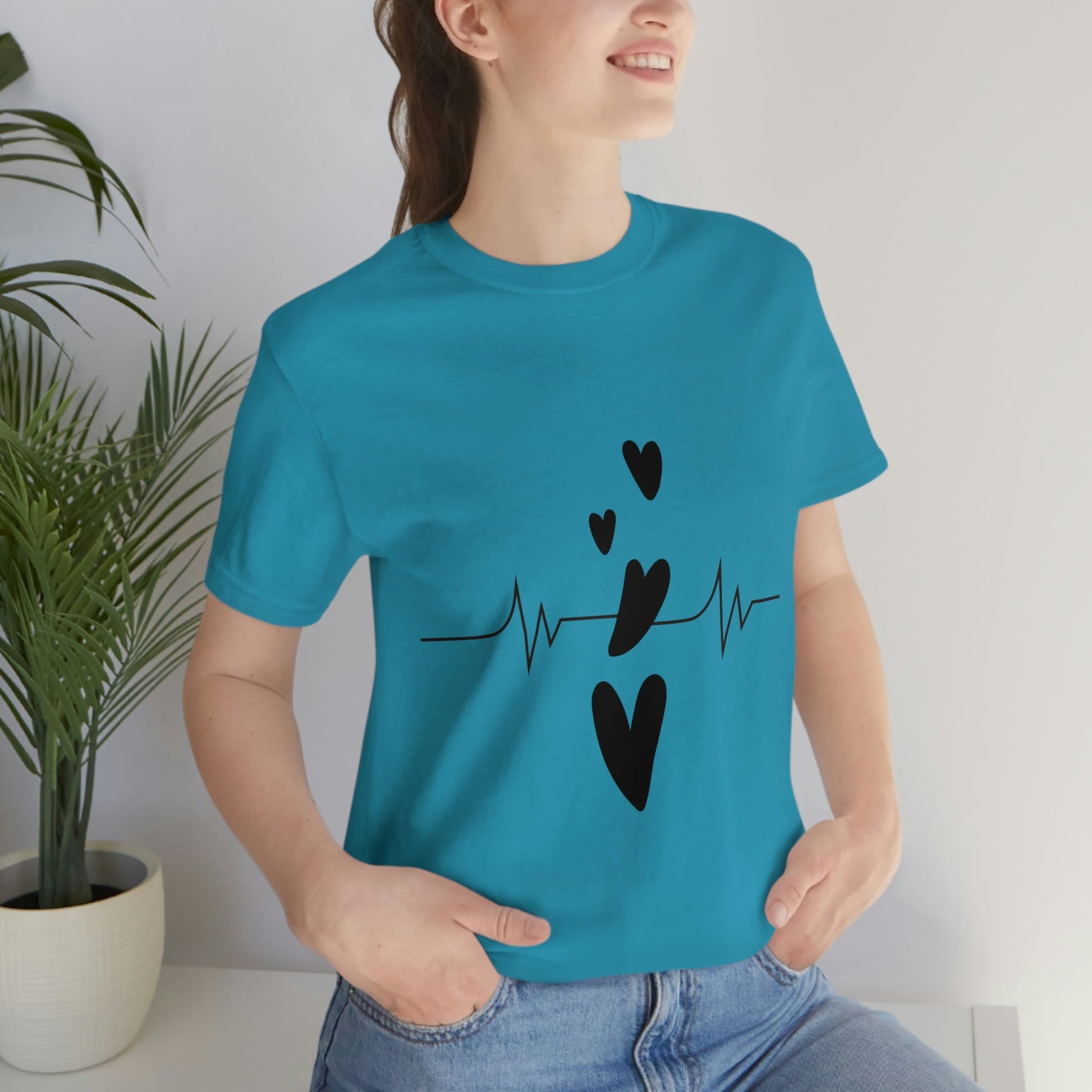 Heartbeat in Love Romantic Heart Unisex Jersey Short Sleeve T-Shirt Ichaku [Perfect Gifts Selection]