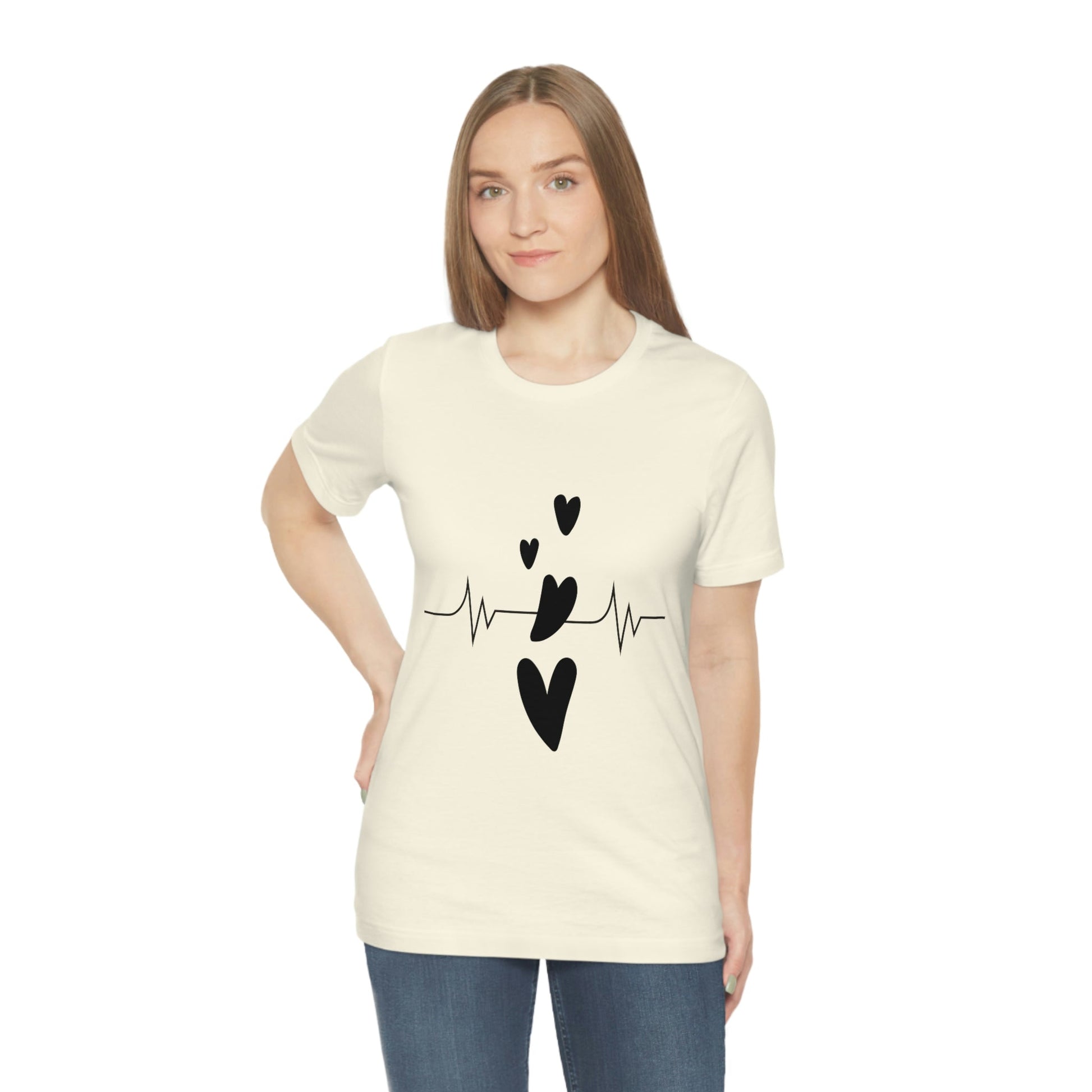 Heartbeat in Love Romantic Heart Unisex Jersey Short Sleeve T-Shirt Ichaku [Perfect Gifts Selection]