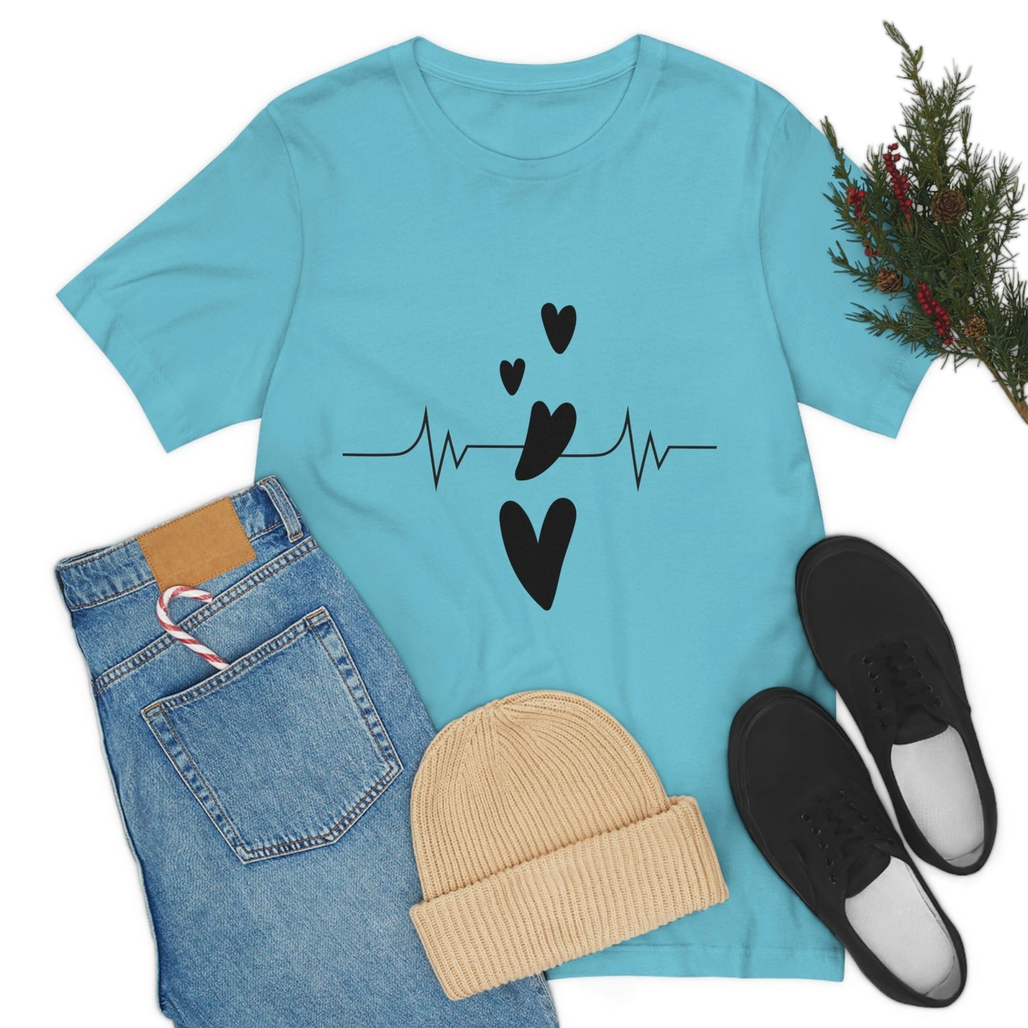 Heartbeat in Love Romantic Heart Unisex Jersey Short Sleeve T-Shirt Ichaku [Perfect Gifts Selection]