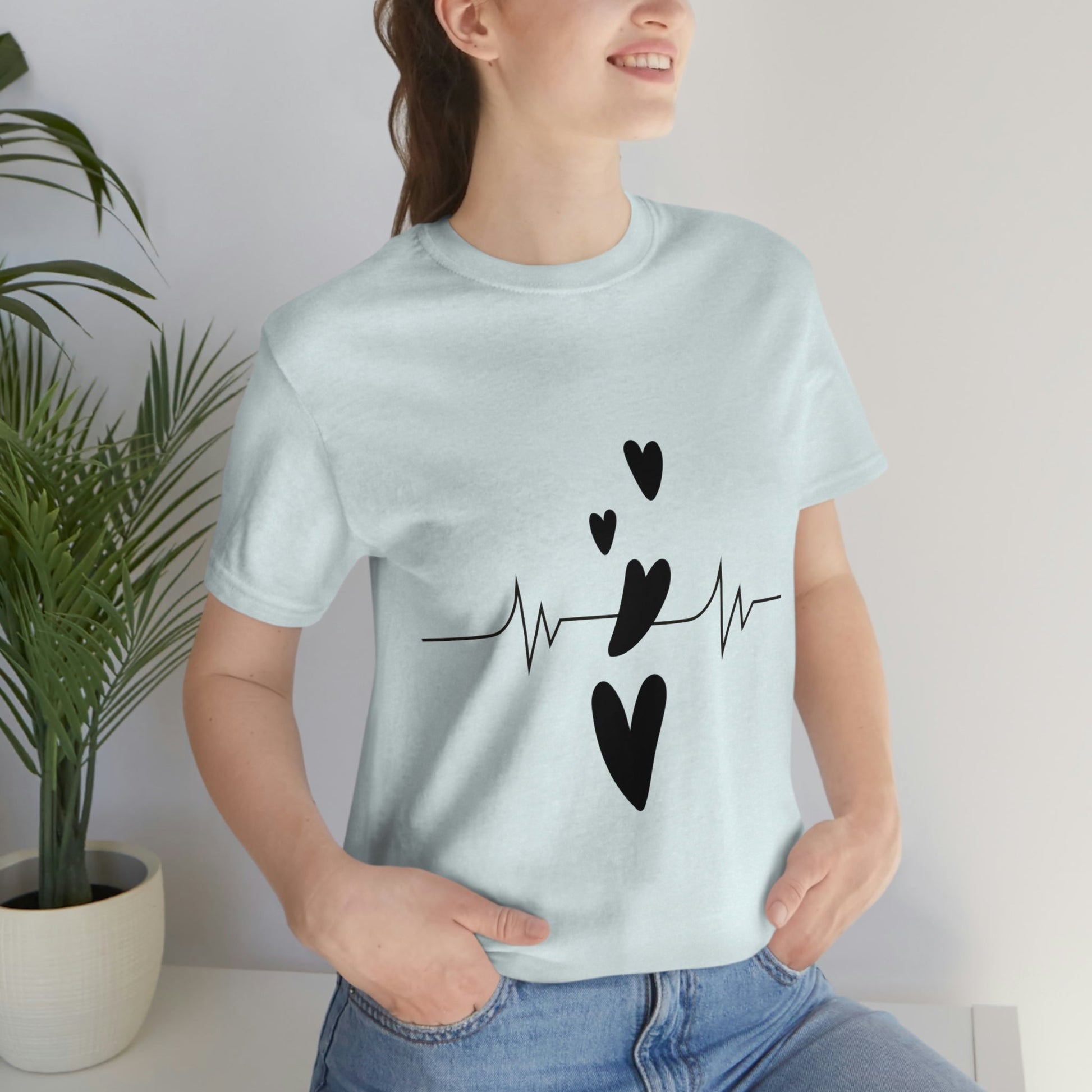 Heartbeat in Love Romantic Heart Unisex Jersey Short Sleeve T-Shirt Ichaku [Perfect Gifts Selection]