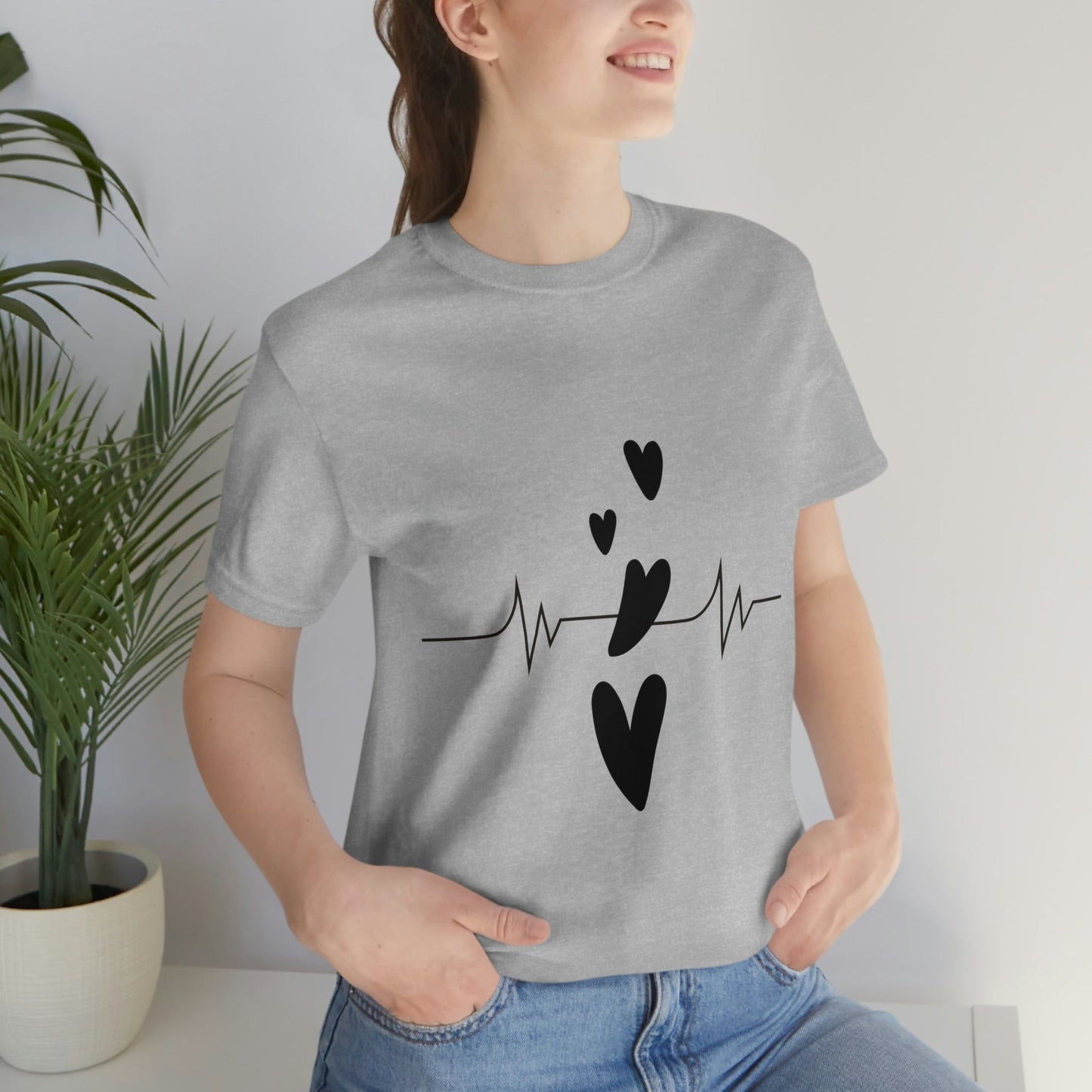 Heartbeat in Love Romantic Heart Unisex Jersey Short Sleeve T-Shirt Ichaku [Perfect Gifts Selection]