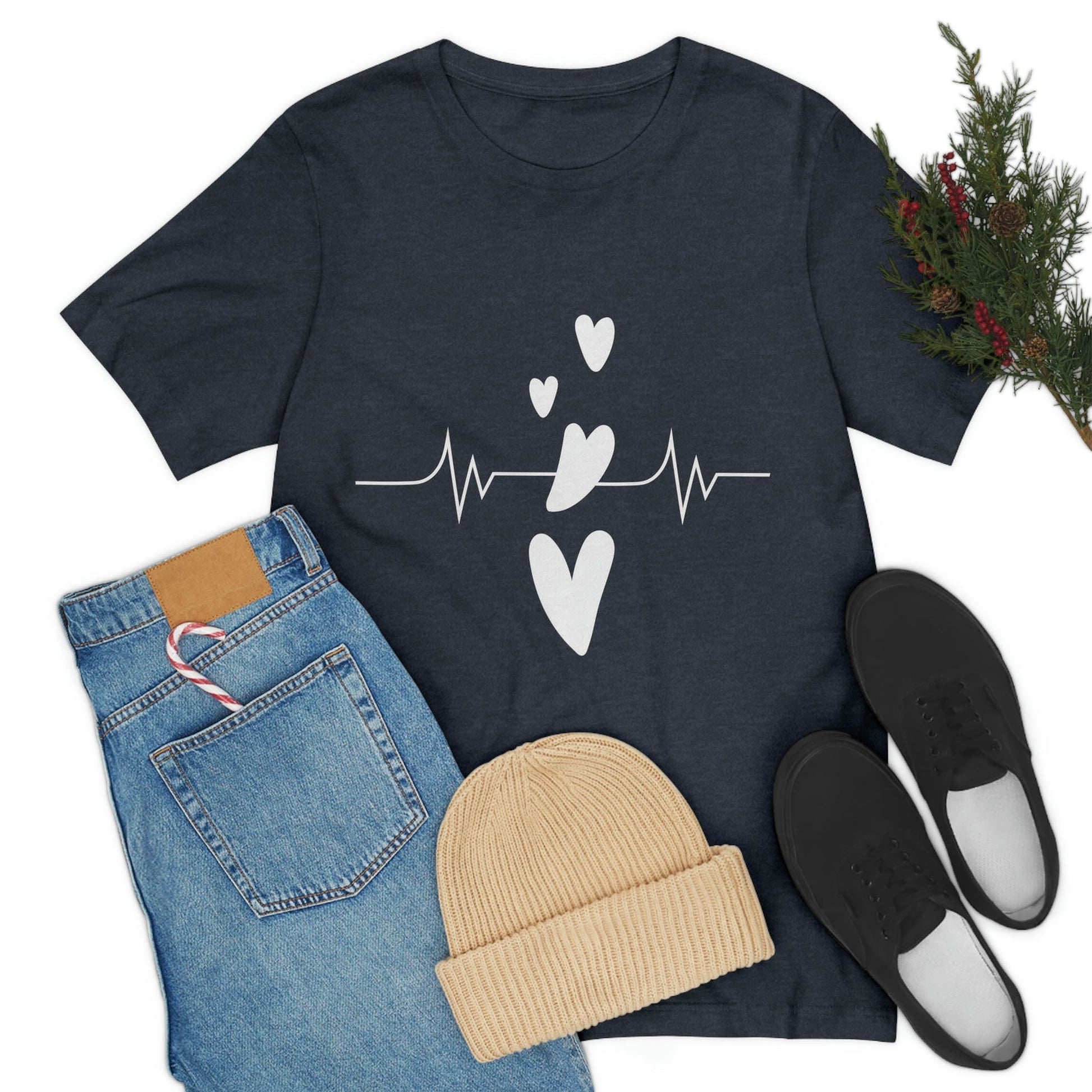 Heartbeat in Love Romantic Heart Unisex Jersey Short Sleeve T-Shirt Ichaku [Perfect Gifts Selection]