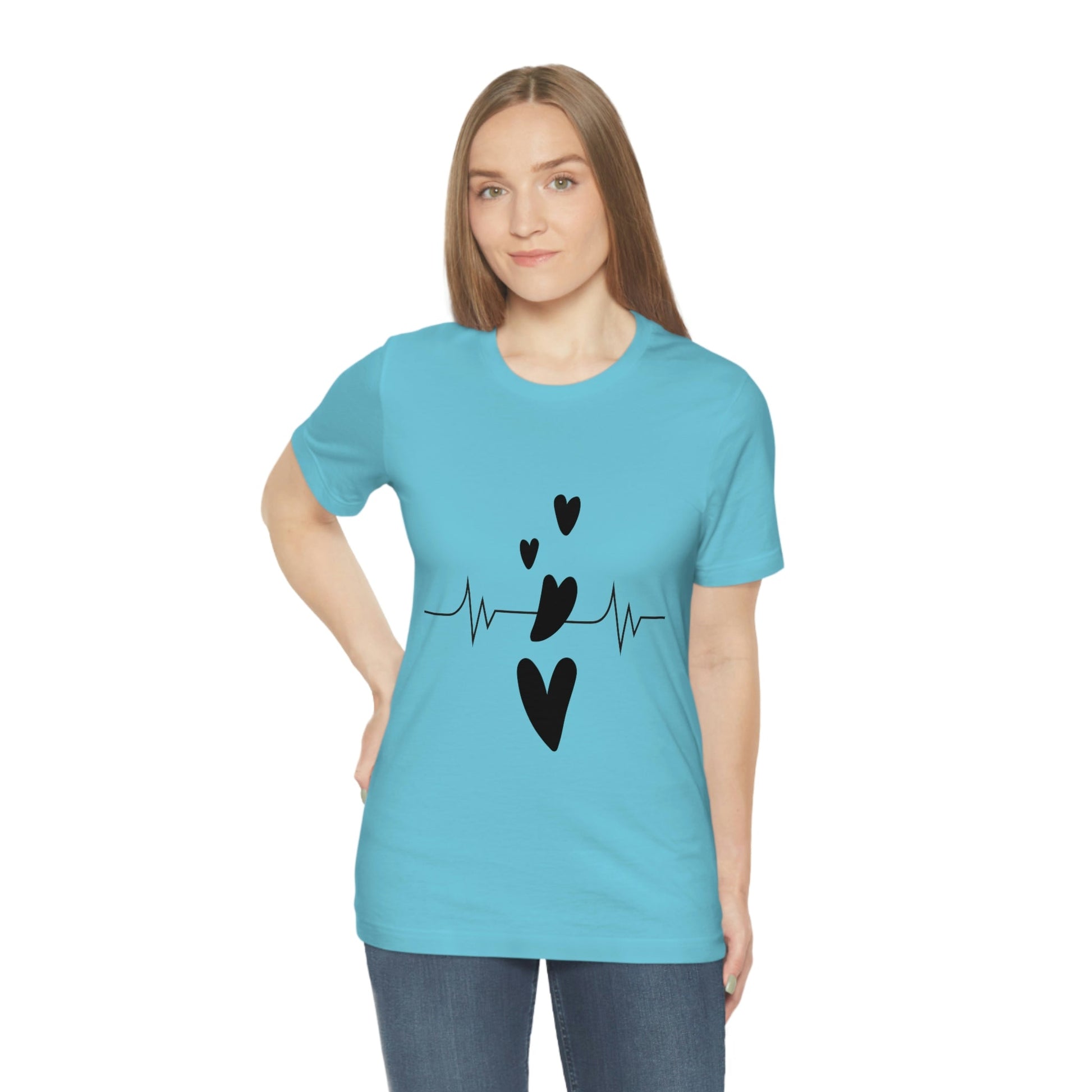 Heartbeat in Love Romantic Heart Unisex Jersey Short Sleeve T-Shirt Ichaku [Perfect Gifts Selection]