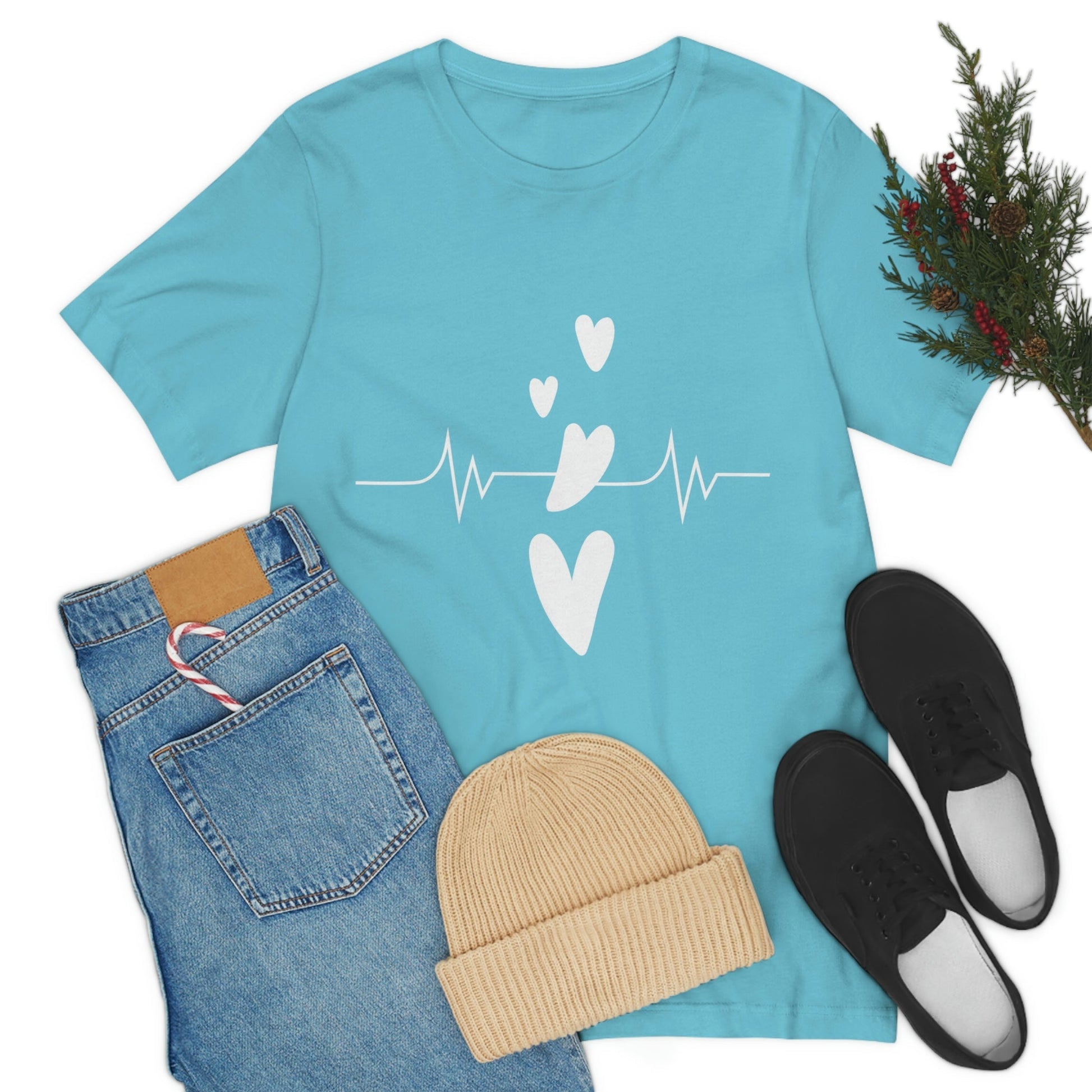 Heartbeat in Love Romantic Heart Unisex Jersey Short Sleeve T-Shirt Ichaku [Perfect Gifts Selection]